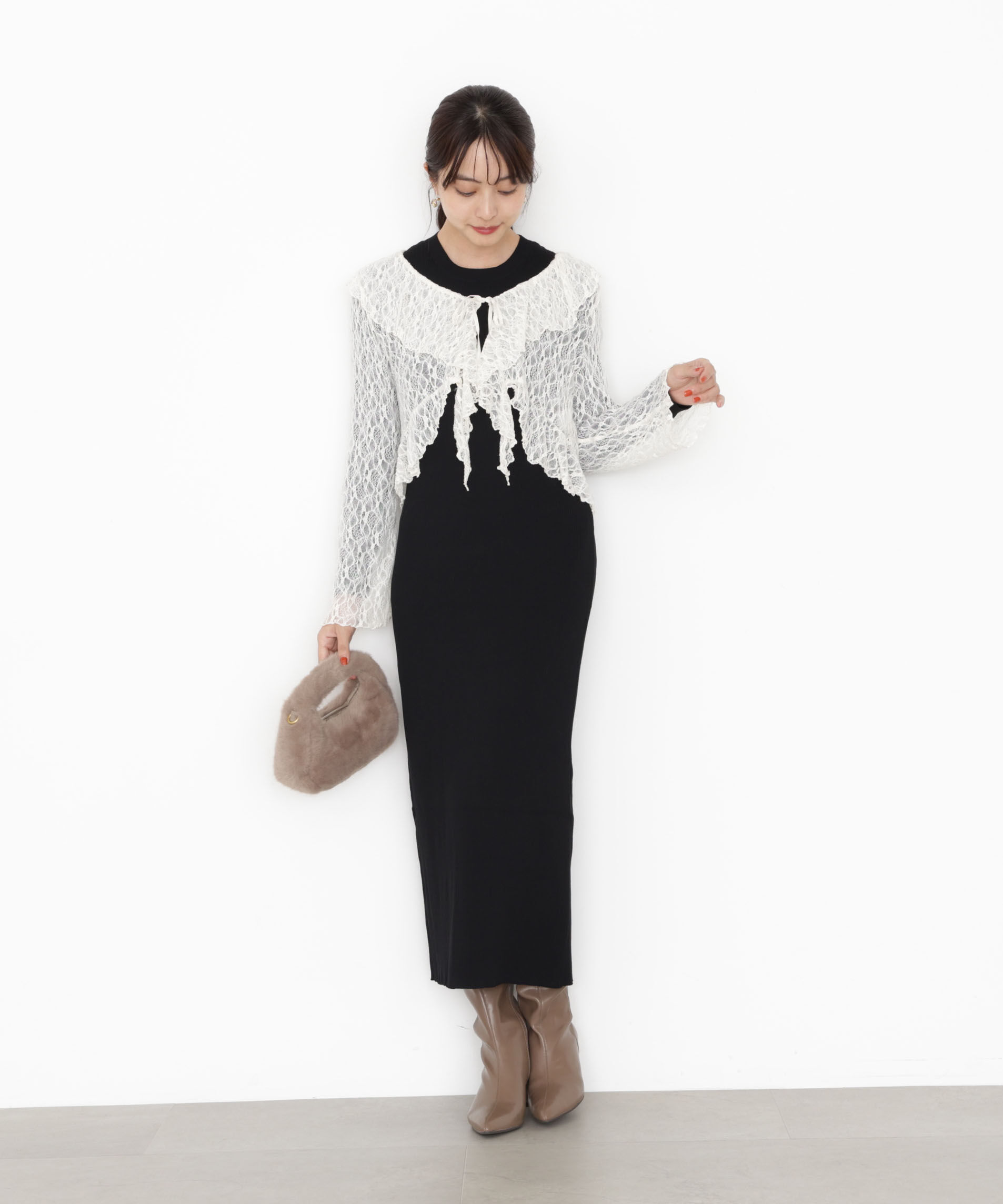 PROPORTION BODY DRESSING「フリルレースセットニットワンピース 25AW」|ワンピース|