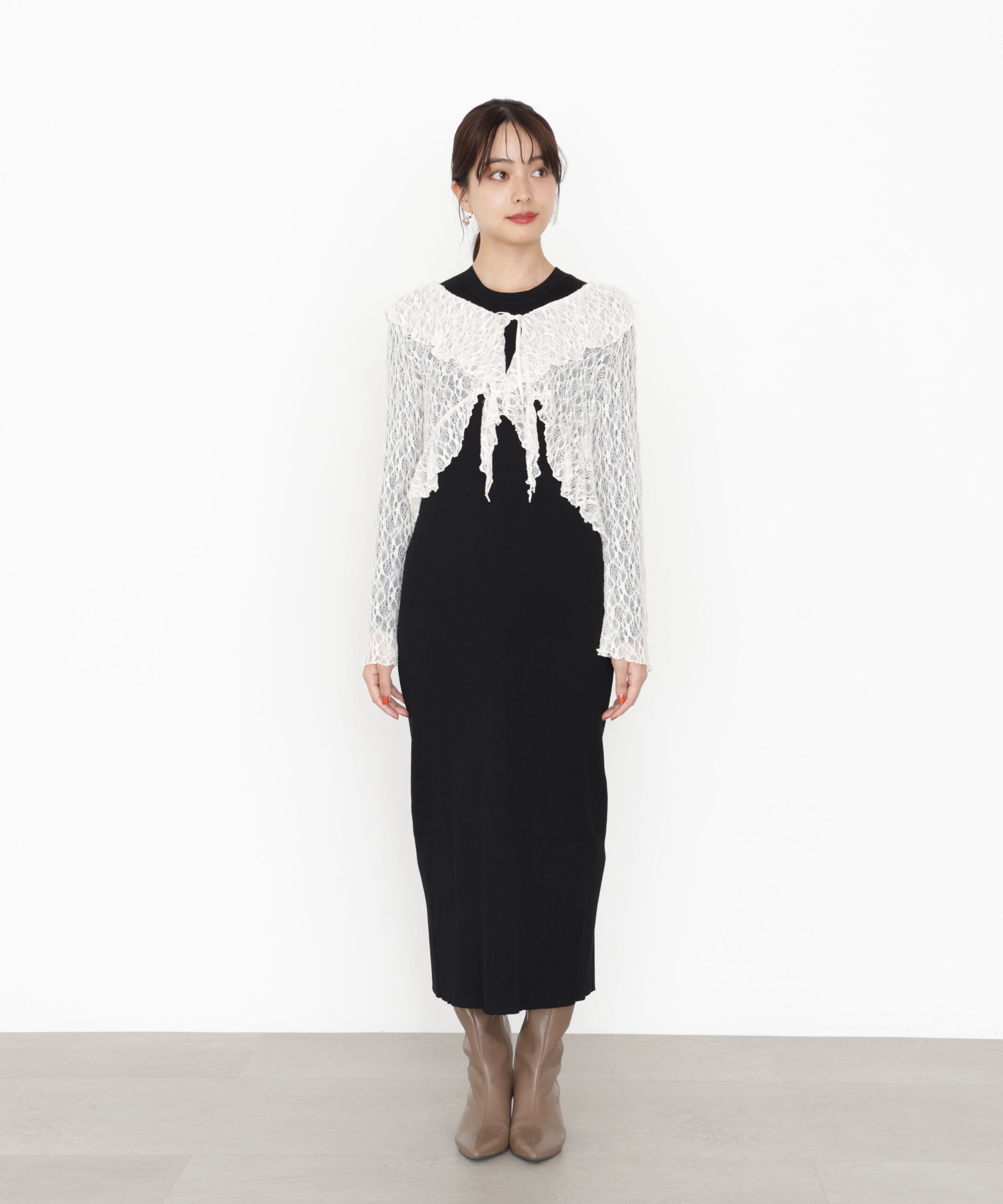 PROPORTION BODY DRESSING「フリルレースセットニットワンピース 25AW」|ワンピース|