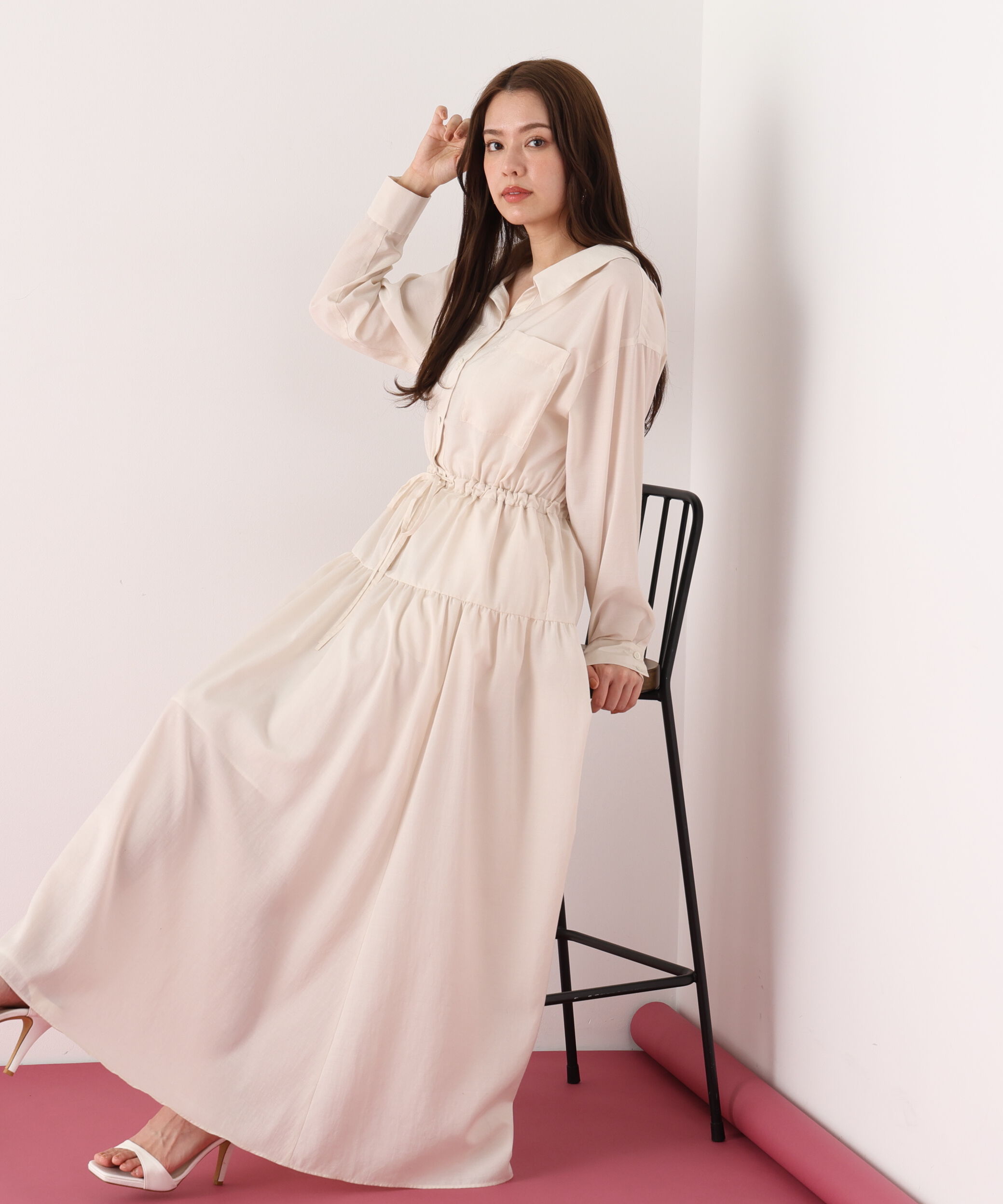  「ブライトローンロングシャツワンピース」|ワンピース|