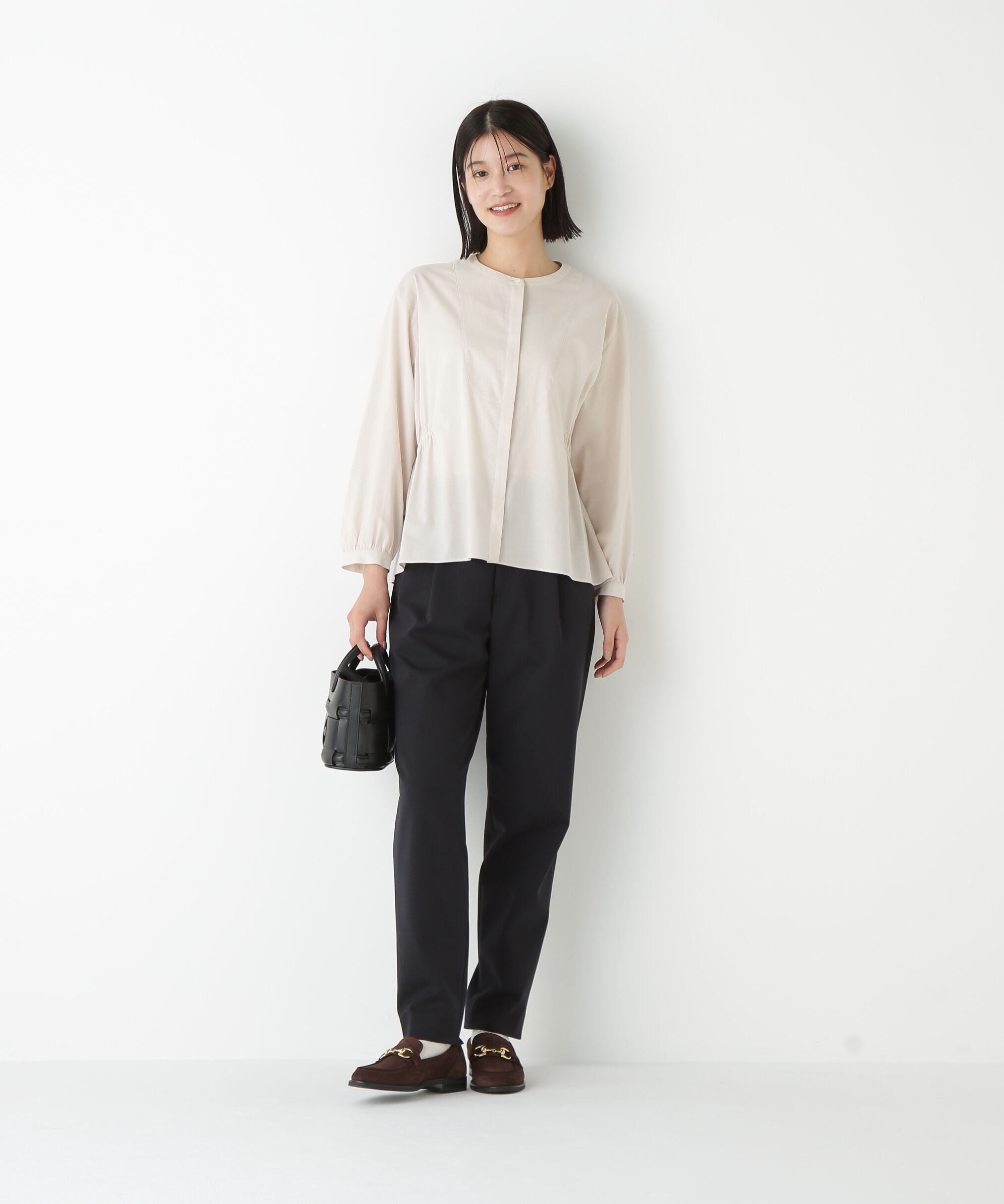  「◆チューインローンブラウジングノーカラーシャツブラウス」|シャツ・ブラウス|