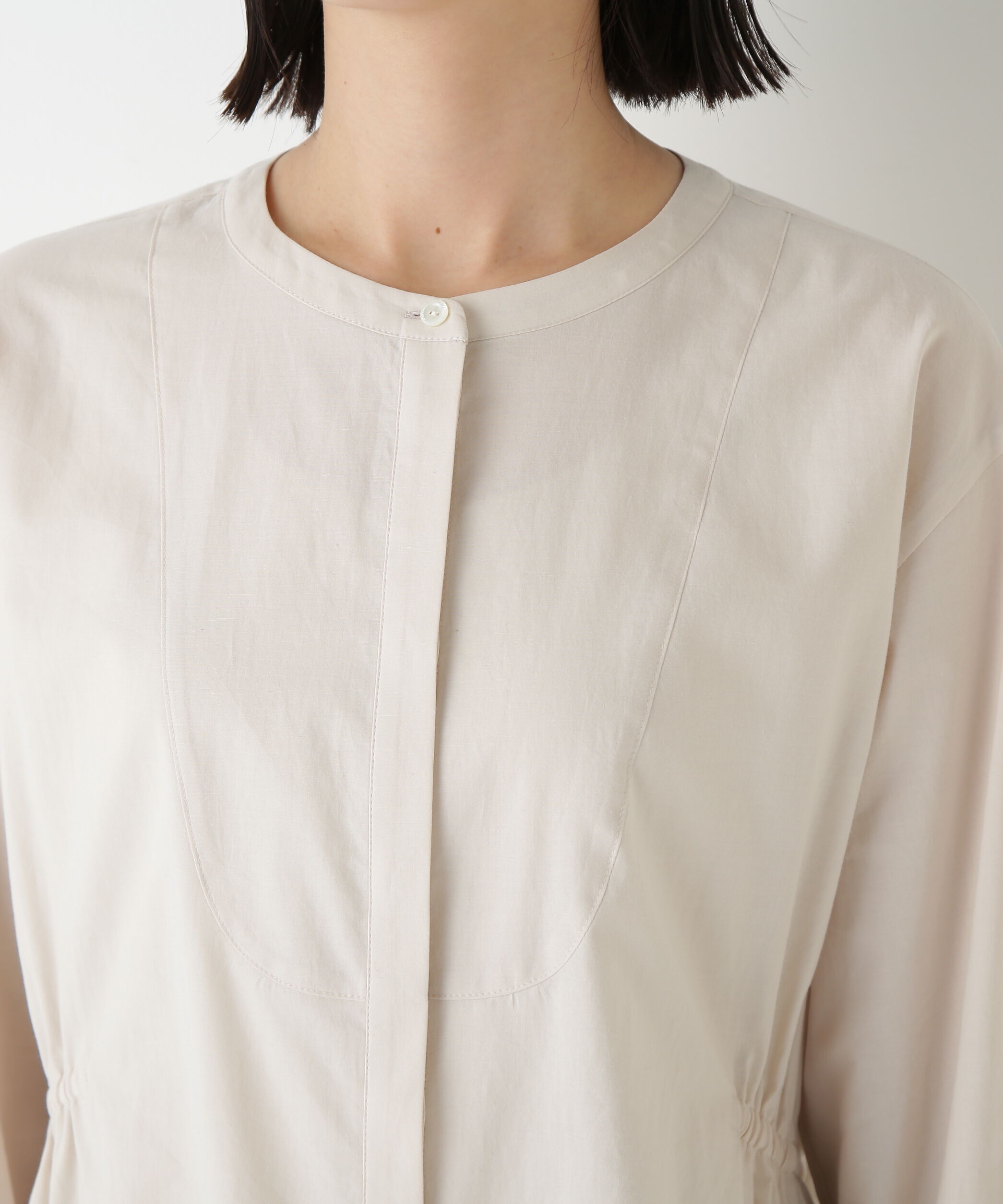  「◆チューインローンブラウジングノーカラーシャツブラウス」|シャツ・ブラウス|