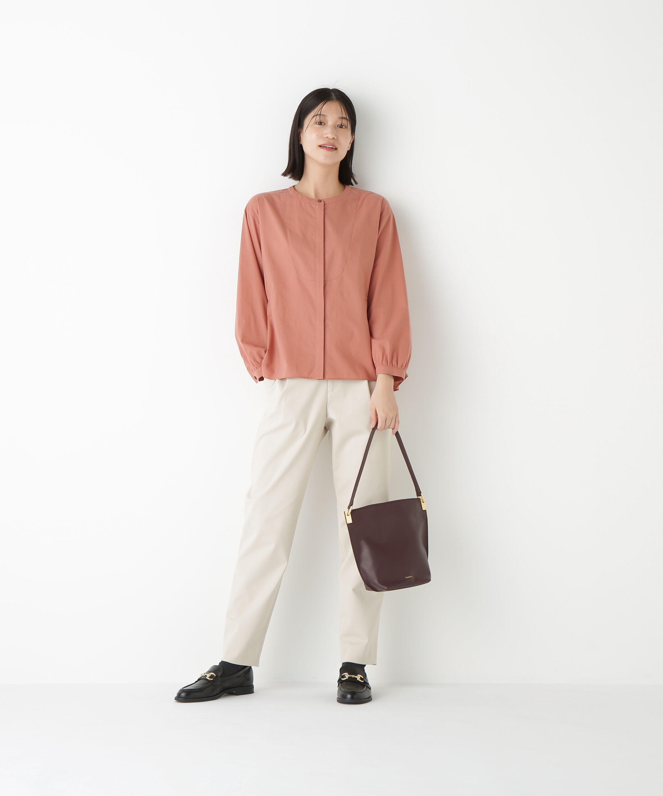  「◆チューインローンブラウジングノーカラーシャツブラウス」|シャツ・ブラウス|