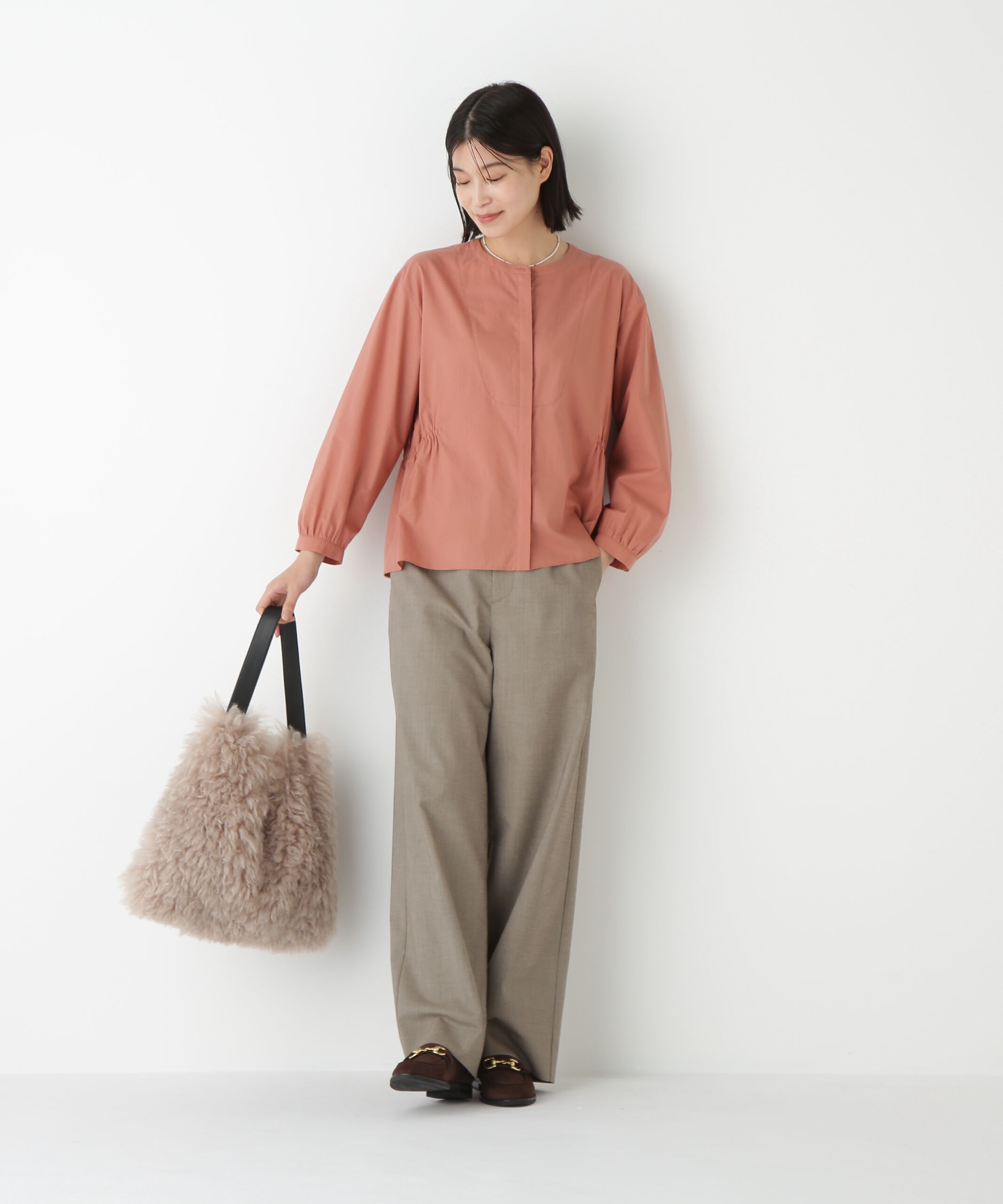  「◆チューインローンブラウジングノーカラーシャツブラウス」|シャツ・ブラウス|