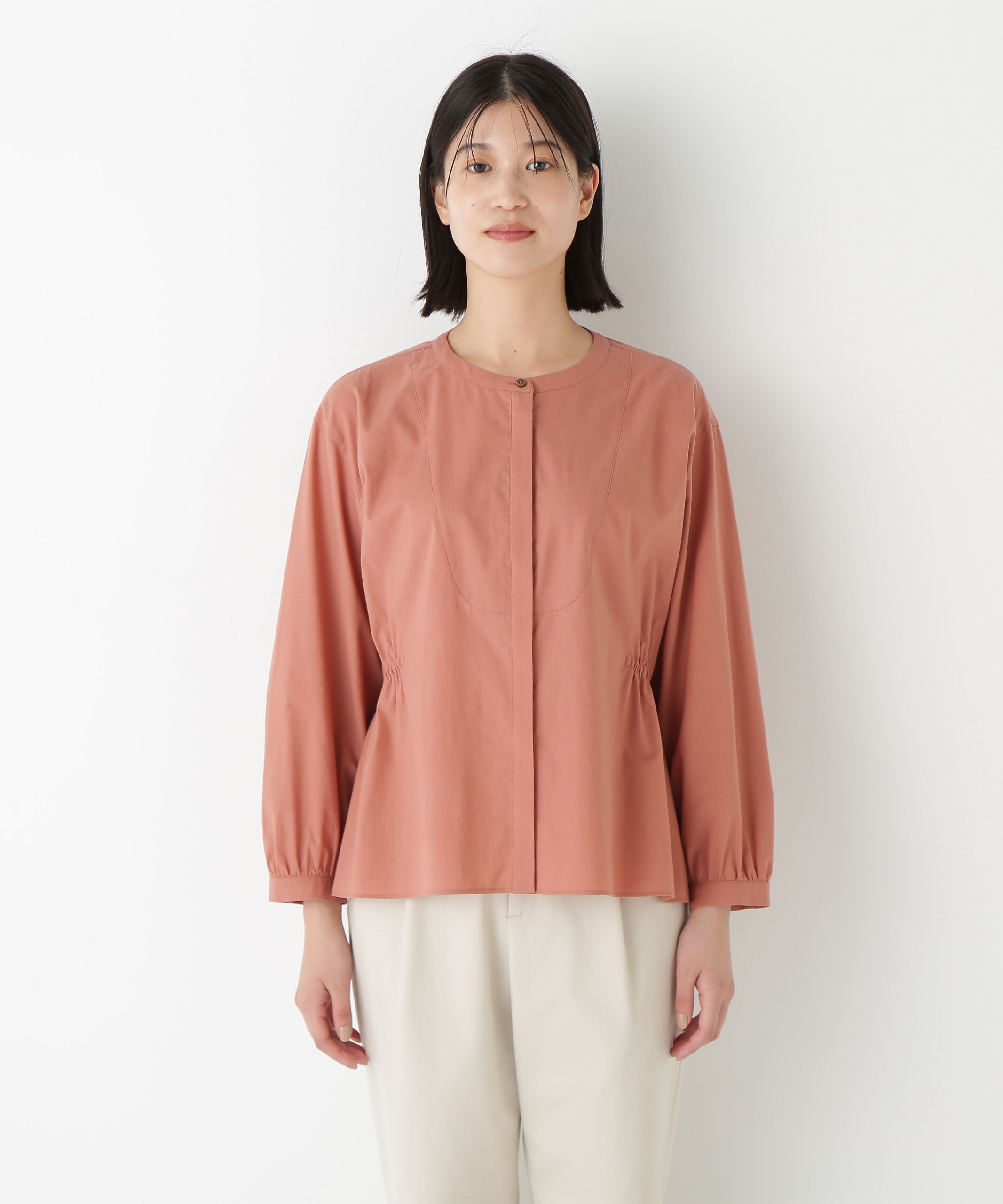  「◆チューインローンブラウジングノーカラーシャツブラウス」|シャツ・ブラウス|