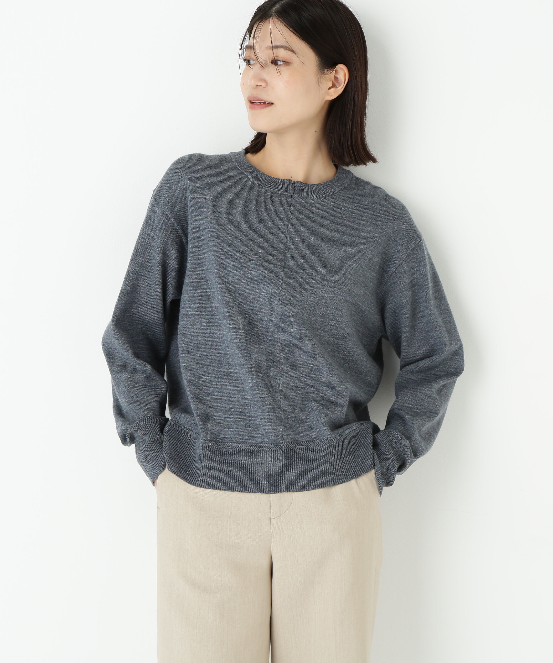  「◆ハイゲージプレーティングスキッパー風プルオーバー」|ニット・セーター|グレー