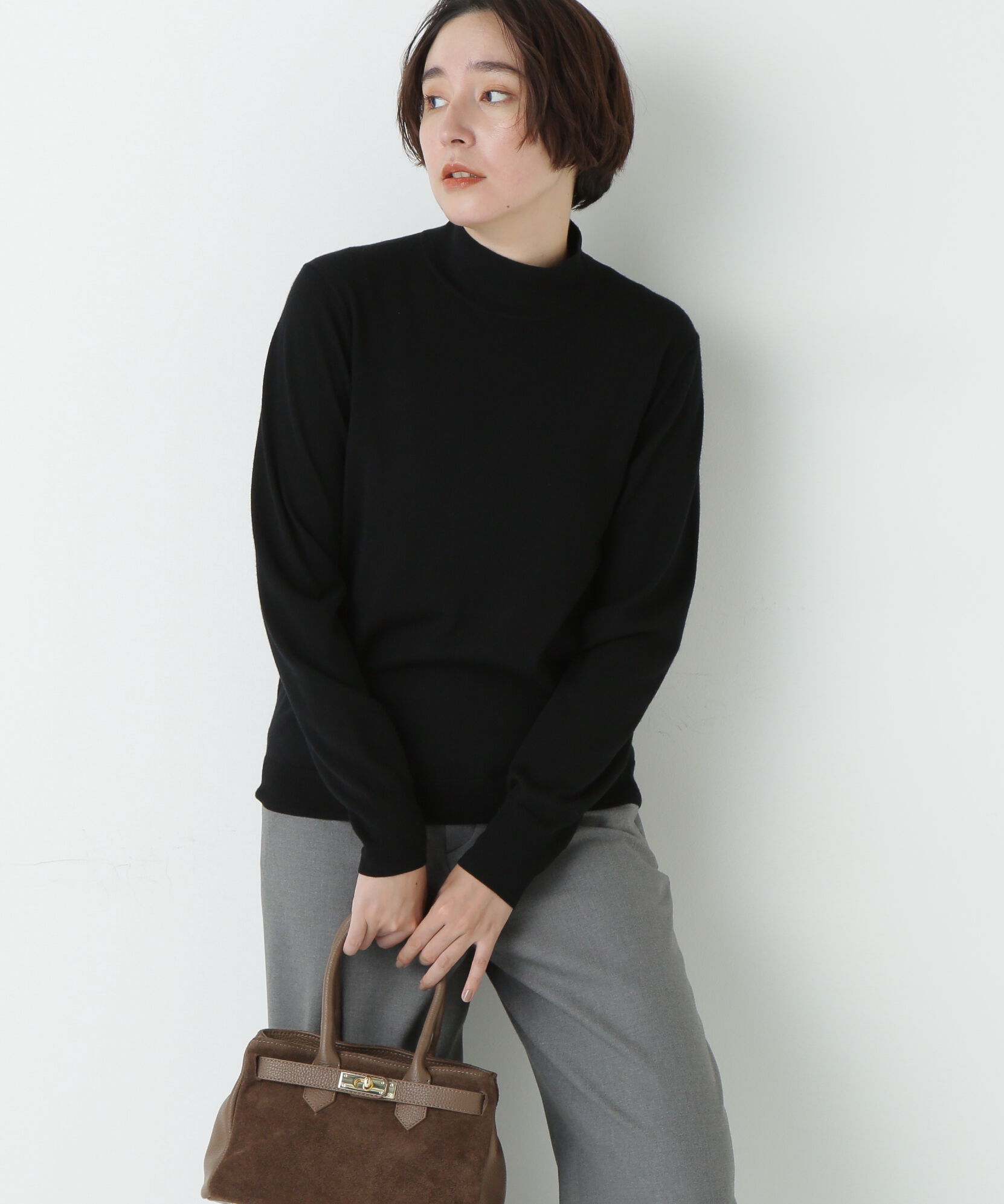  「梳毛天竺ハイネックプルオーバー」|ニット・セーター|ブラック