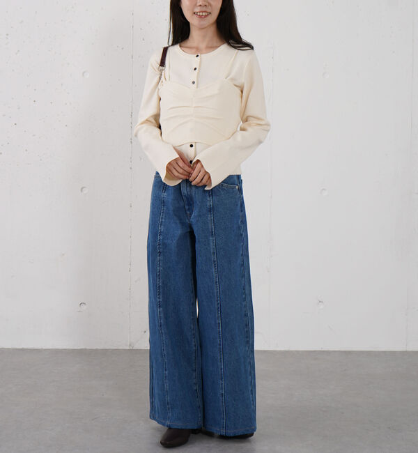archives「ロゴ刺繍ワイドデニム」|デニム|