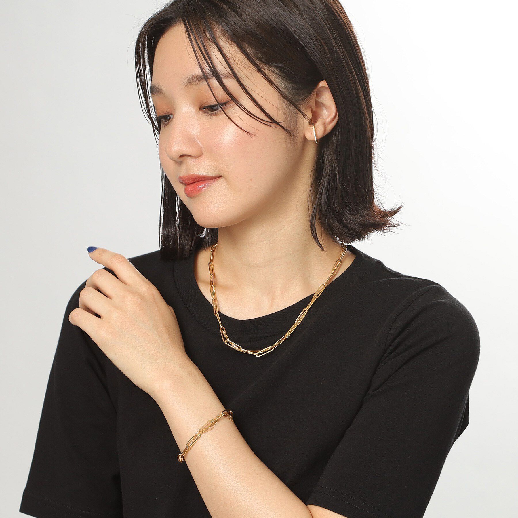 COCOSHNIK ONKITSCH「シルバー ミックスチェーン フラットカーブ スルー ネックレス GP」|ネックレス|