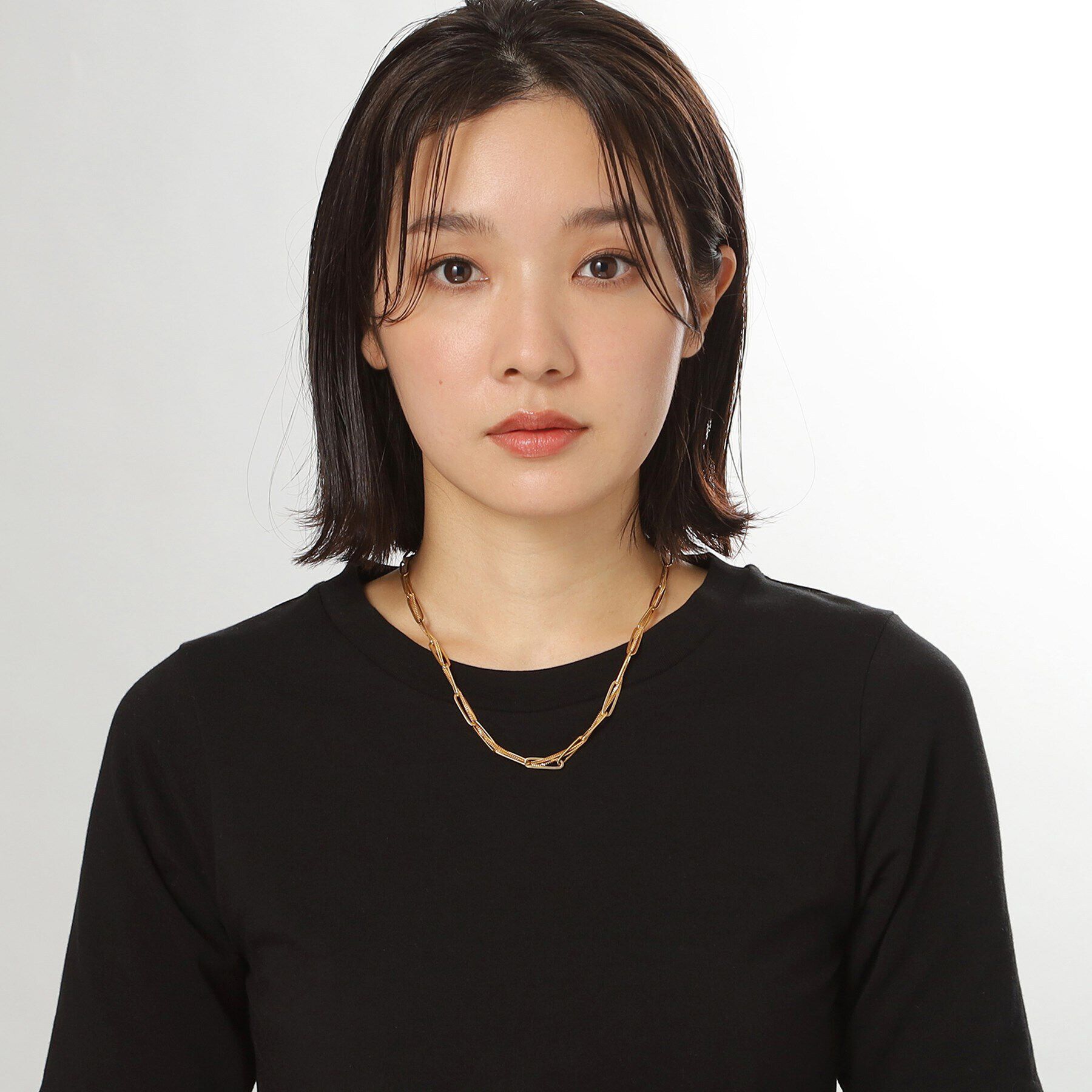 COCOSHNIK ONKITSCH「シルバー ミックスチェーン フラットカーブ スルー ネックレス GP」|ネックレス|