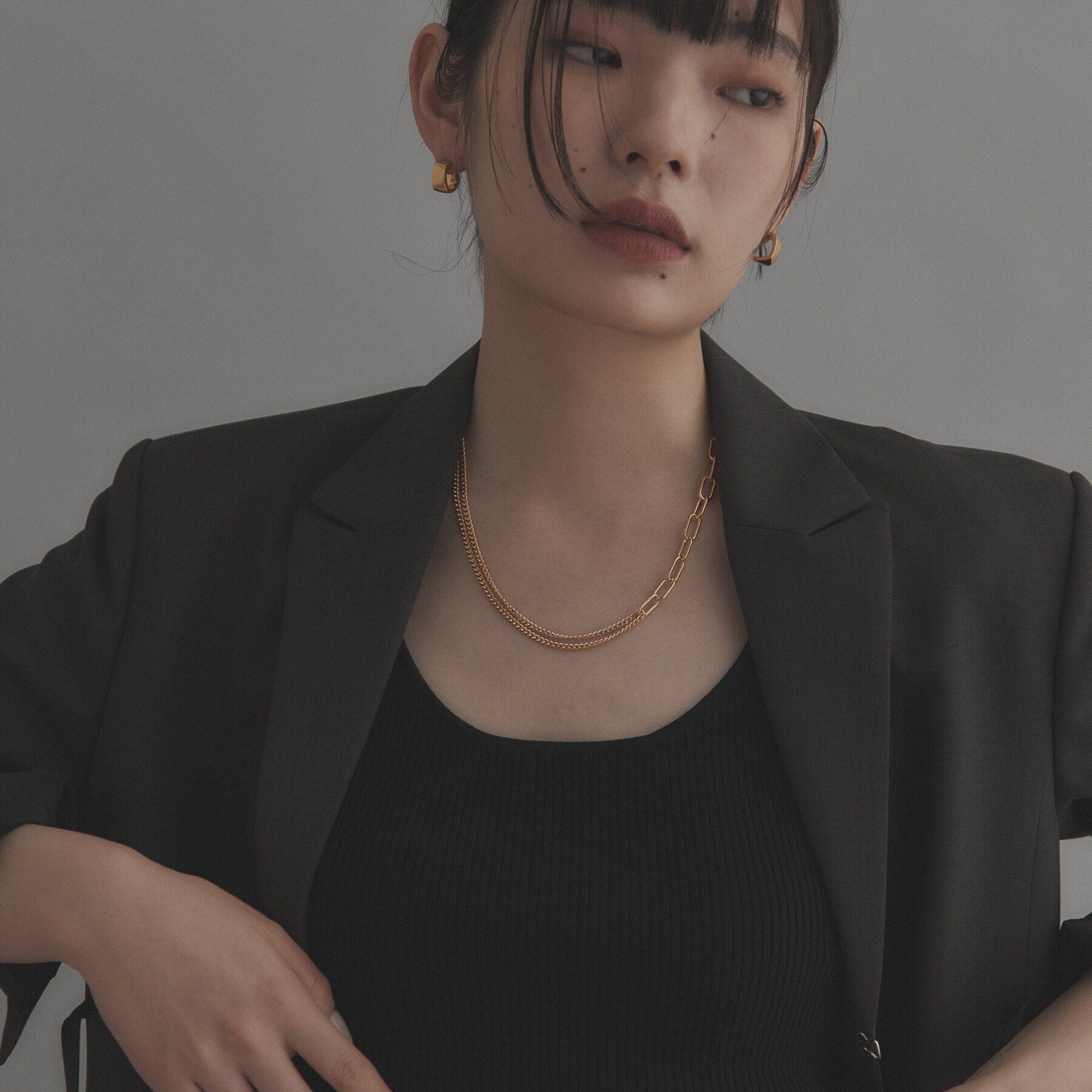 COCOSHNIK ONKITSCH「シルバー ミックスチェーン ケーブルカーブ ドレープ ネックレス GP」|ネックレス|