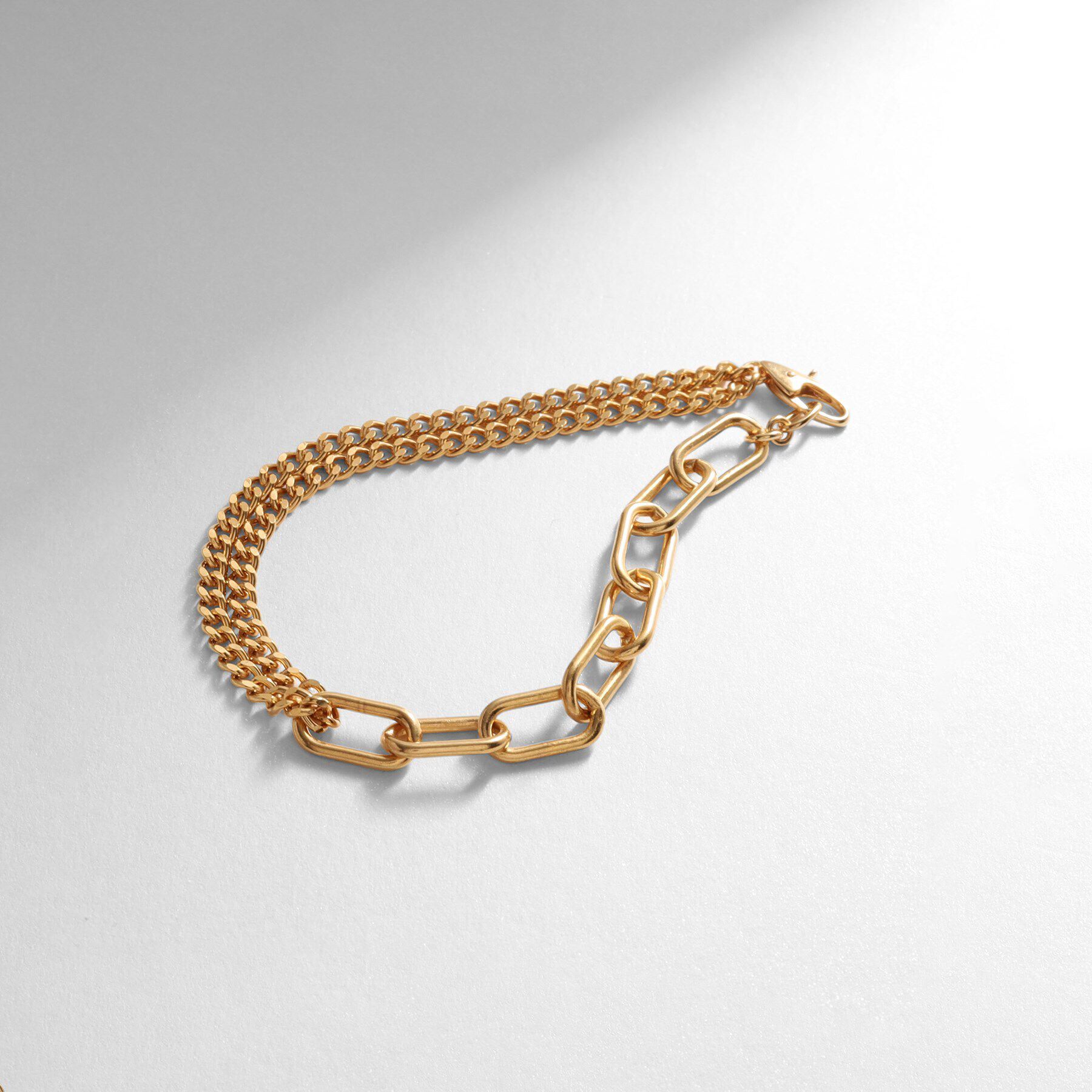 COCOSHNIK ONKITSCH「シルバー ミックスチェーン ケーブルカーブ ドレープ ブレスレット GP」|ブレスレット・バングル|