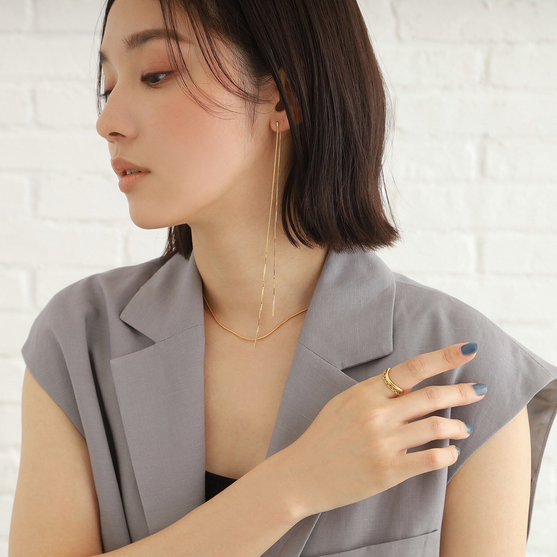 COCOSHNIK ONKITSCH「シルバー ドレープチェーン カーブリング GP」|リング|