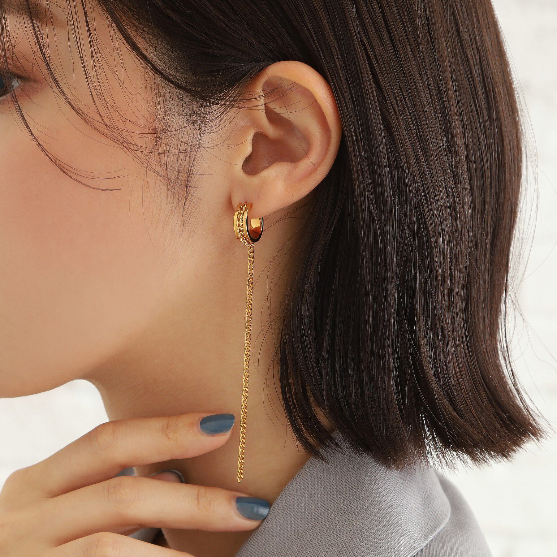 COCOSHNIK ONKITSCH「シルバー ハンギング カーブチェーンピアス GP」|ピアス|