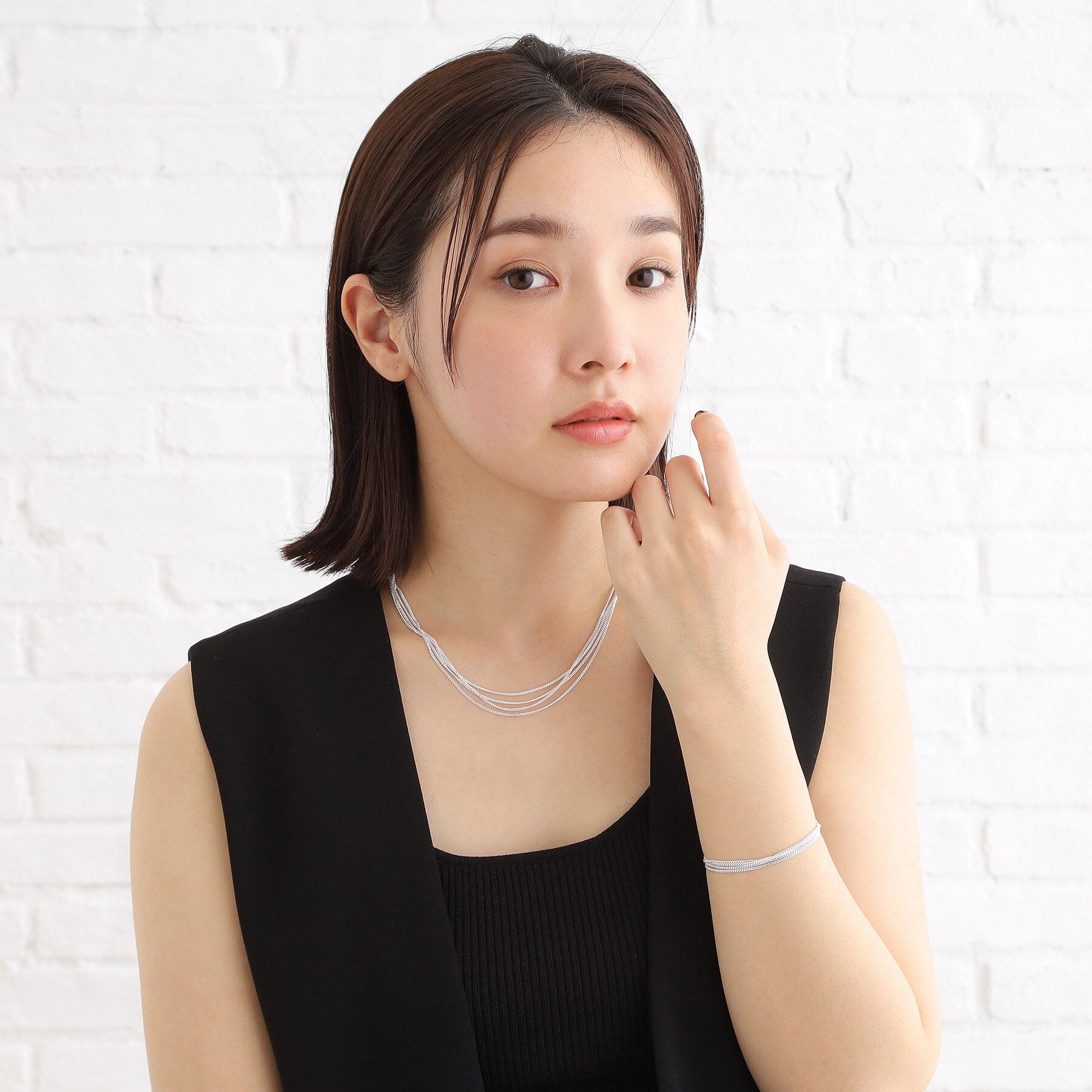 COCOSHNIK ONKITSCH「シルバー カーブチェーン レイヤード ネックレス」|ネックレス|