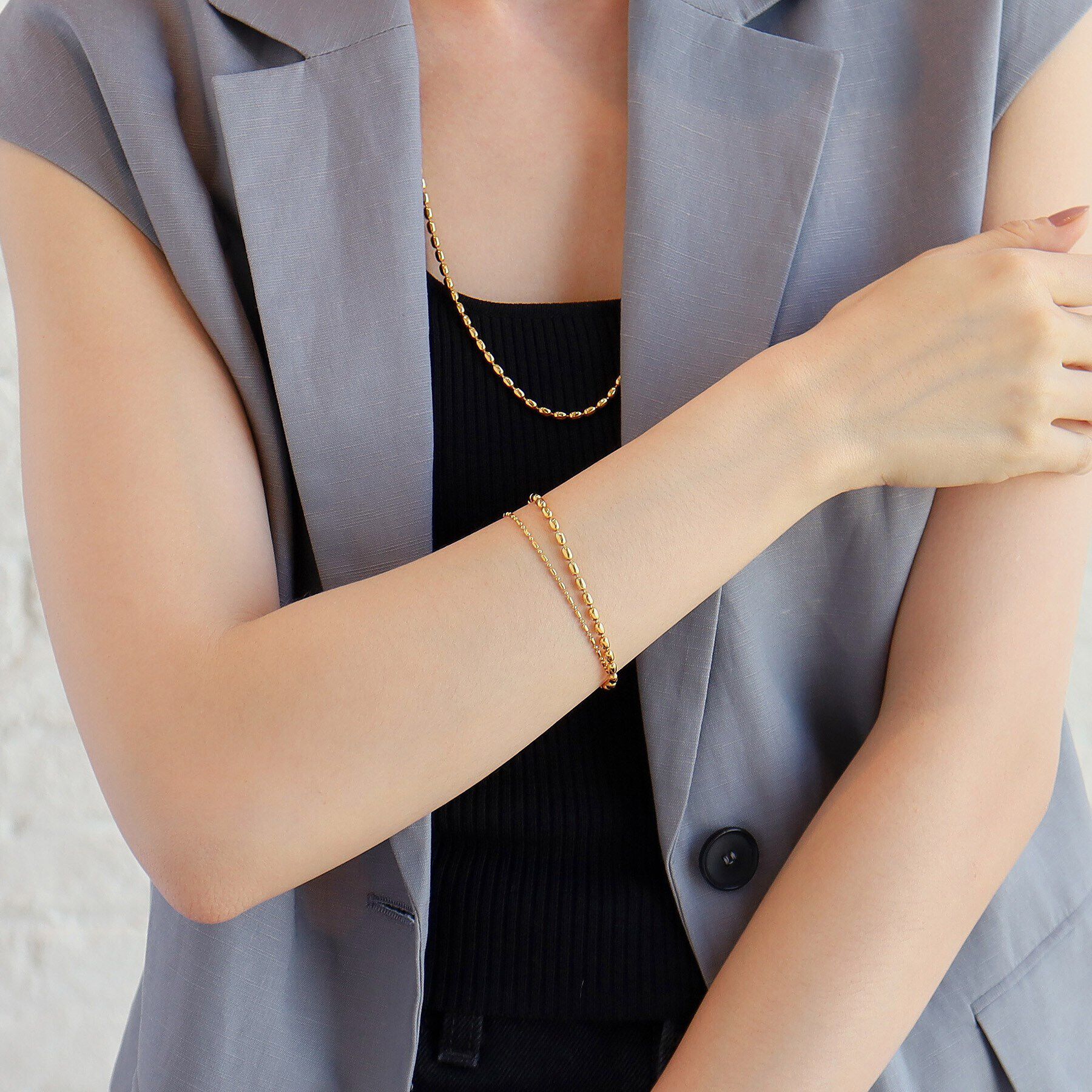 COCOSHNIK ONKITSCH「シルバー コンビネーションチェーン オーバルボール シリンダー ブレスレット GP」|ブレスレット・バングル|