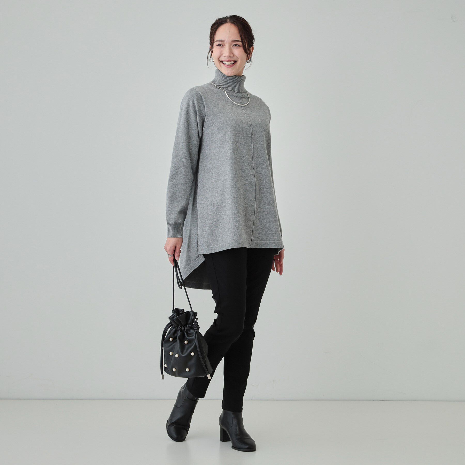 SHOO･LA･RUE「【洗える/S-LL/体型カバー】もちもちっとしたタッチが心地よい タートルチュニックニット」|チュニック|