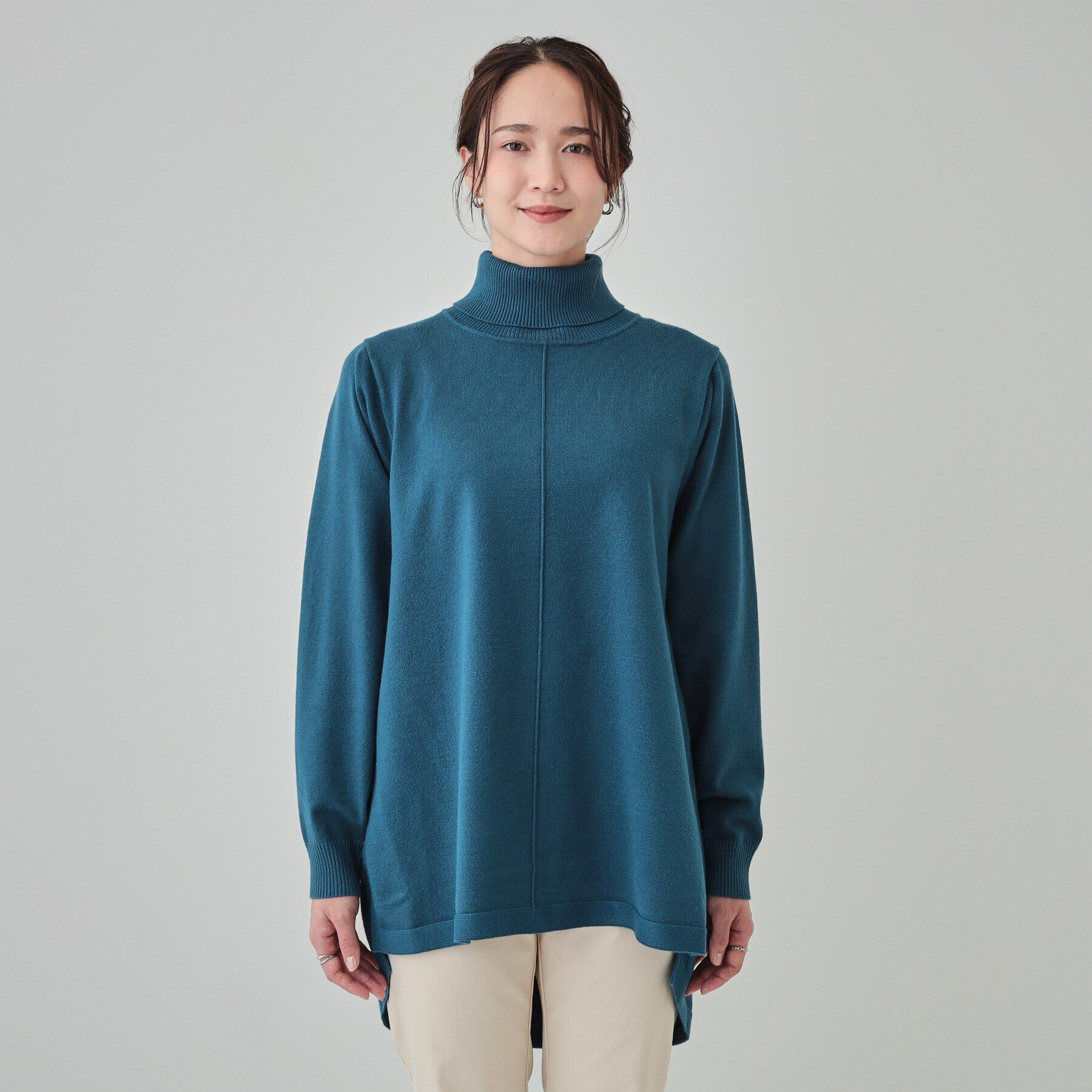 SHOO･LA･RUE「【洗える/S-LL/体型カバー】もちもちっとしたタッチが心地よい タートルチュニックニット」|チュニック|