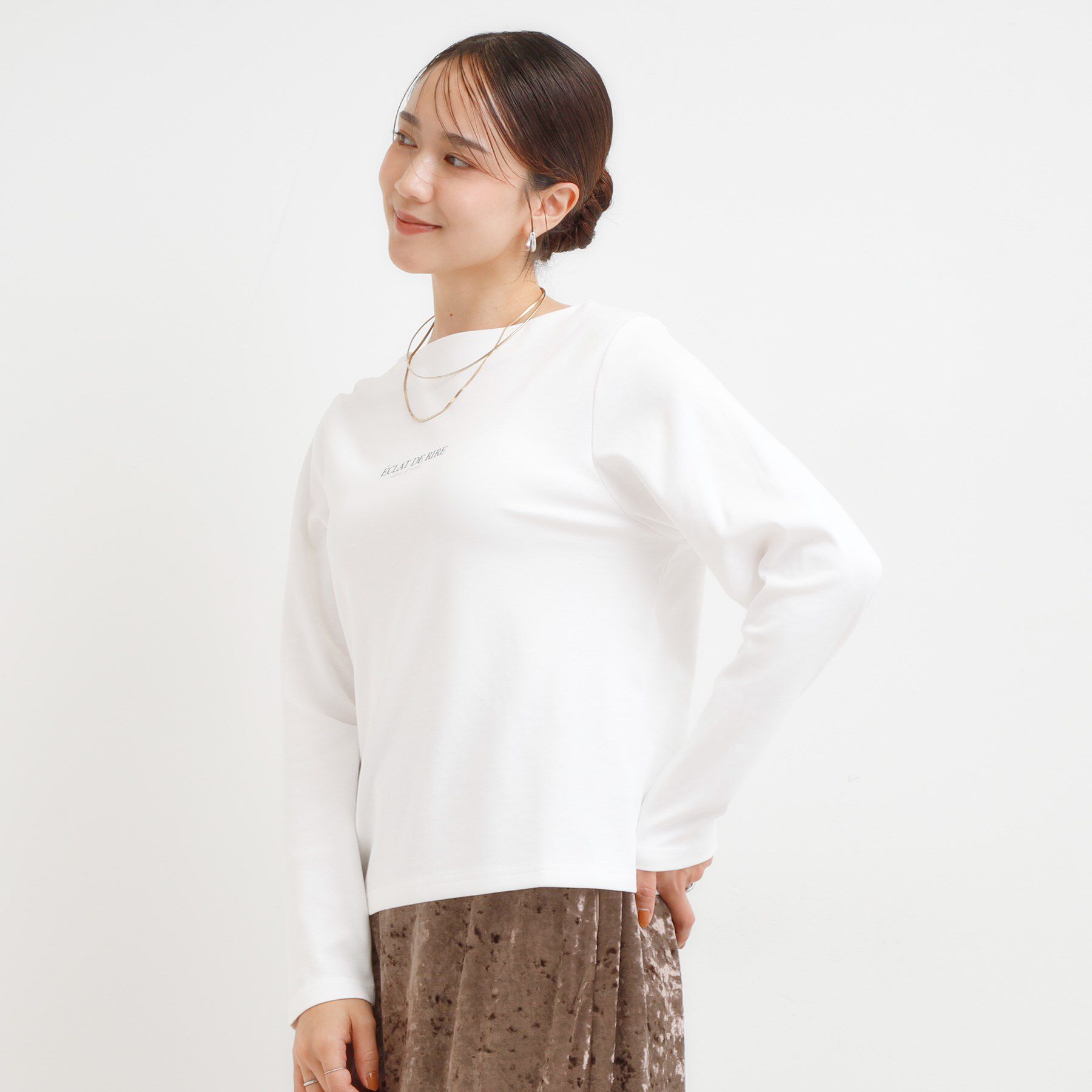 SHOO･LA･RUE「【S-LL】美しく見せる ボートネックロンT」|Tシャツ・カットソー|