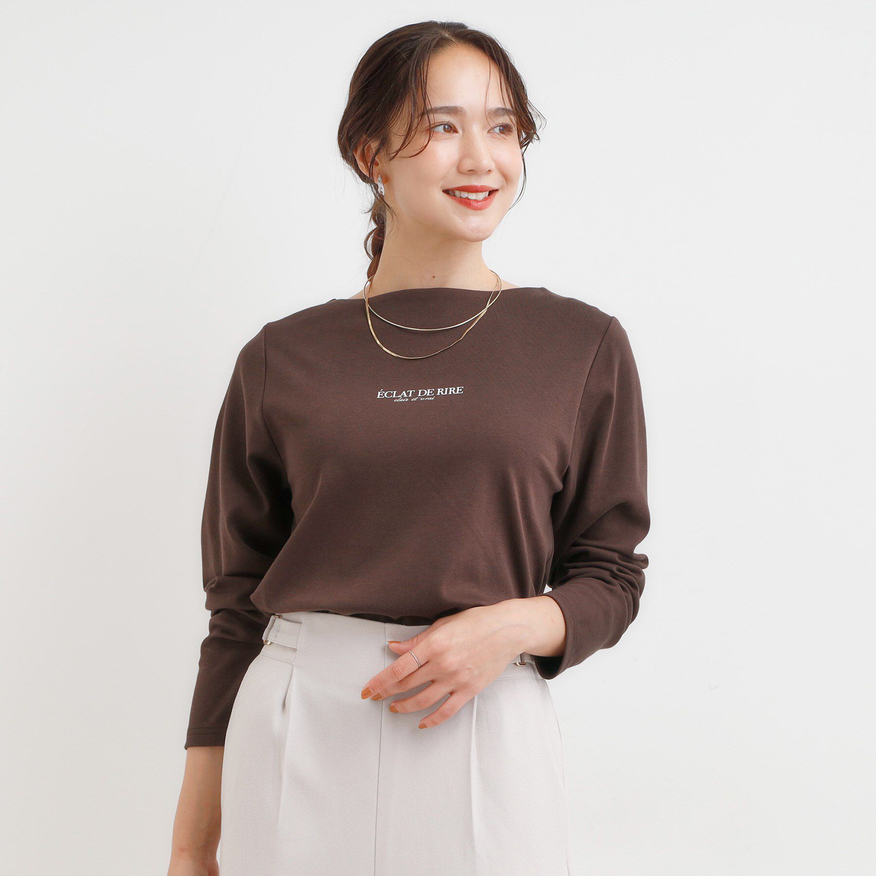 SHOO･LA･RUE「【S-LL】美しく見せる ボートネックロンT」|Tシャツ・カットソー|