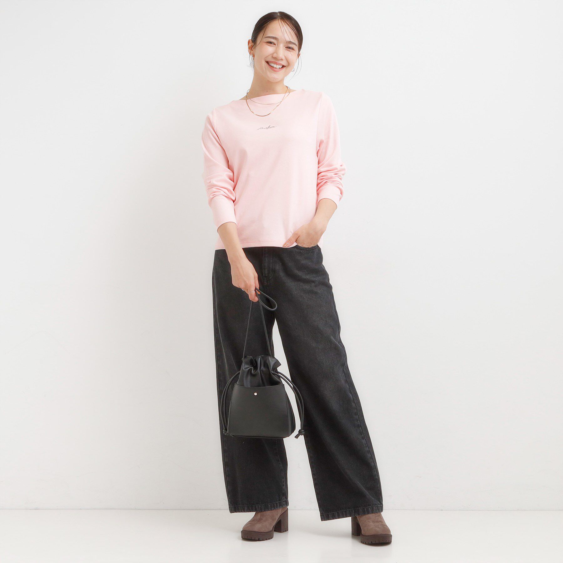 SHOO･LA･RUE「【S-LL】美しく見せる ボートネックロンT」|Tシャツ・カットソー|