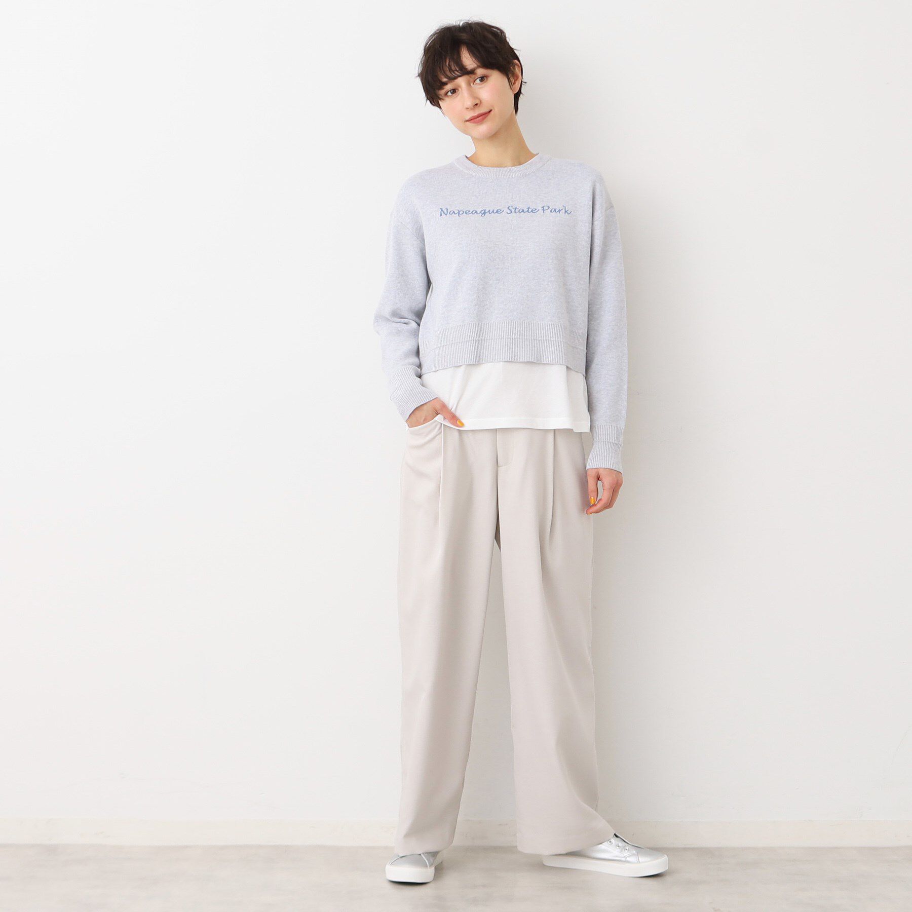 Dessin「【洗える】クロップド丈ロゴジャカードニット（S～L）」|ニット・セーター|