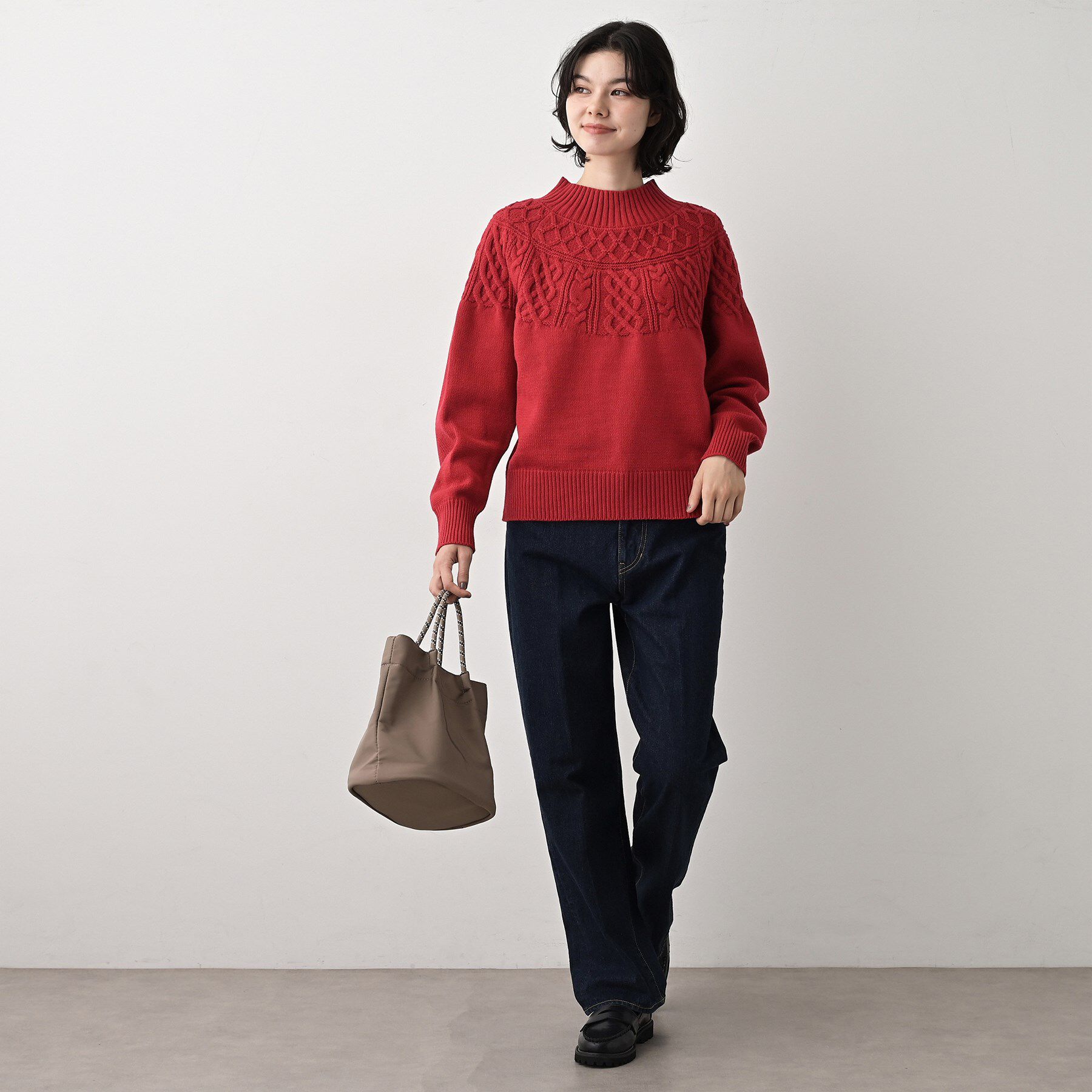 Dessin「【着映え/洗える】求心ケーブル編みハイネックニット」|ニット・セーター|