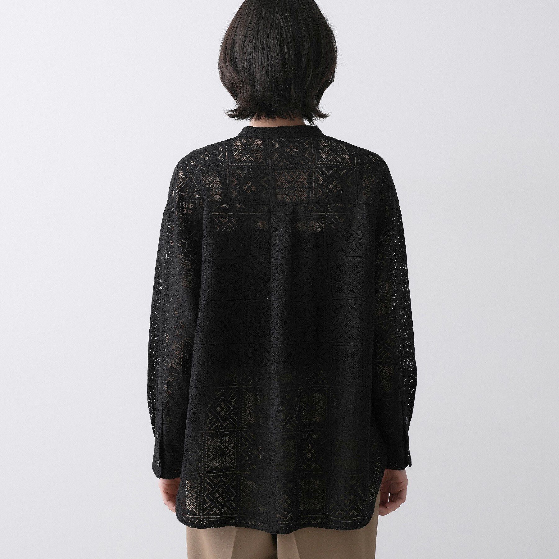 Dessin「【洗える】スクエアレースノーカラーシャツ」|シャツ・ブラウス|