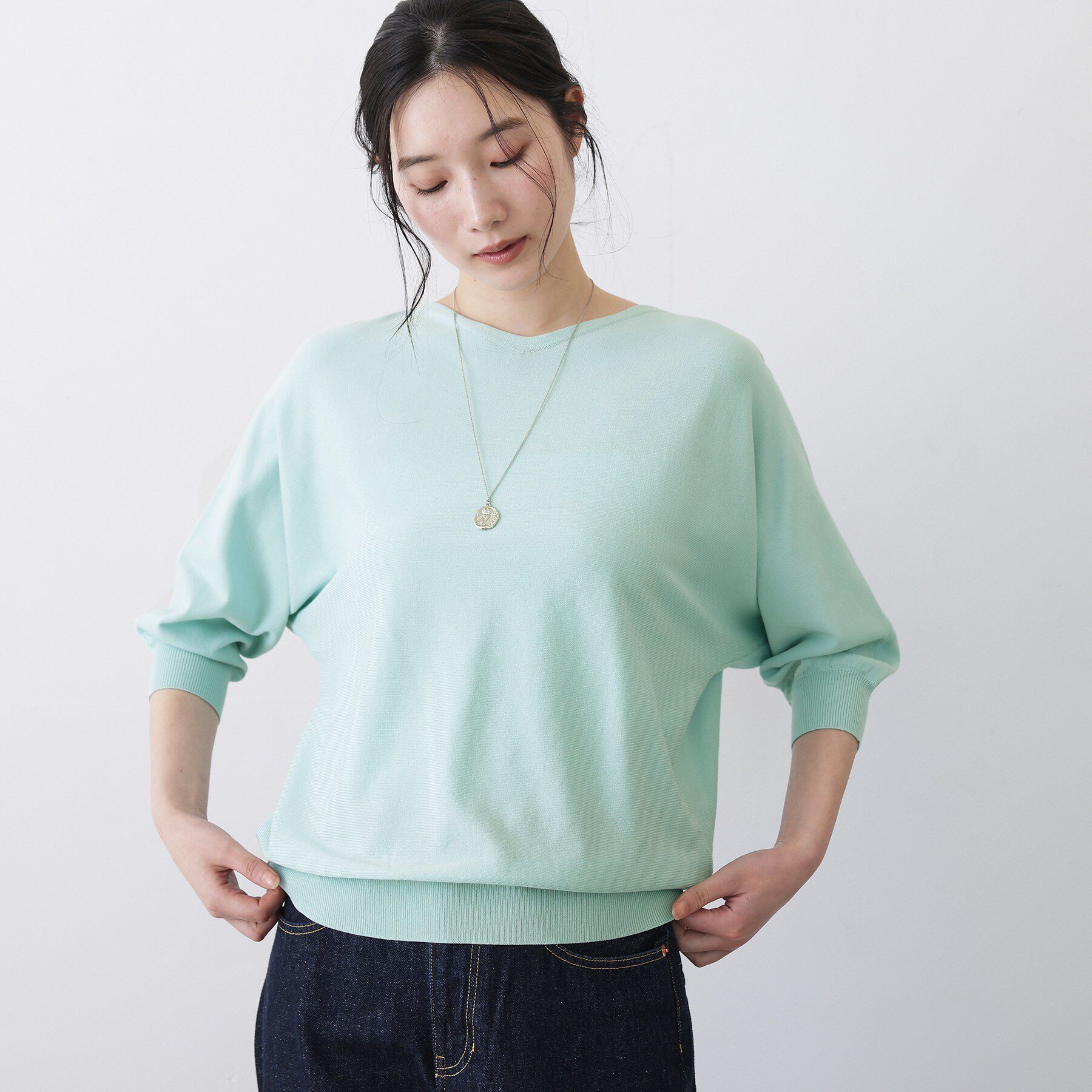 Dessin「【洗える】後ろボタンニットプルオーバー七分袖」|ニット・セーター|