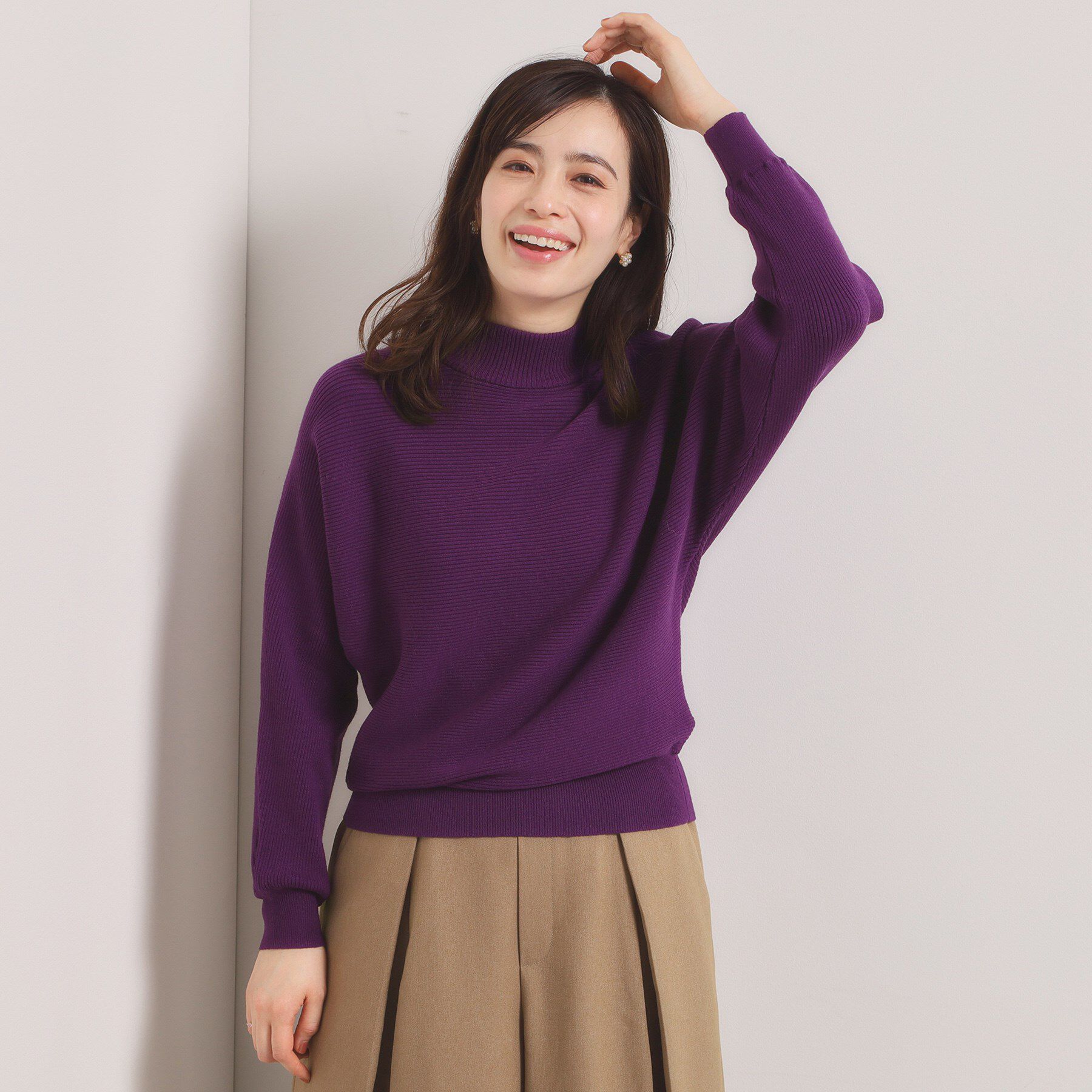 ITS&rsquo;DEMO「【手洗い可】リブドルマンハイネックニット」|ニット・セーター|パープル(083)