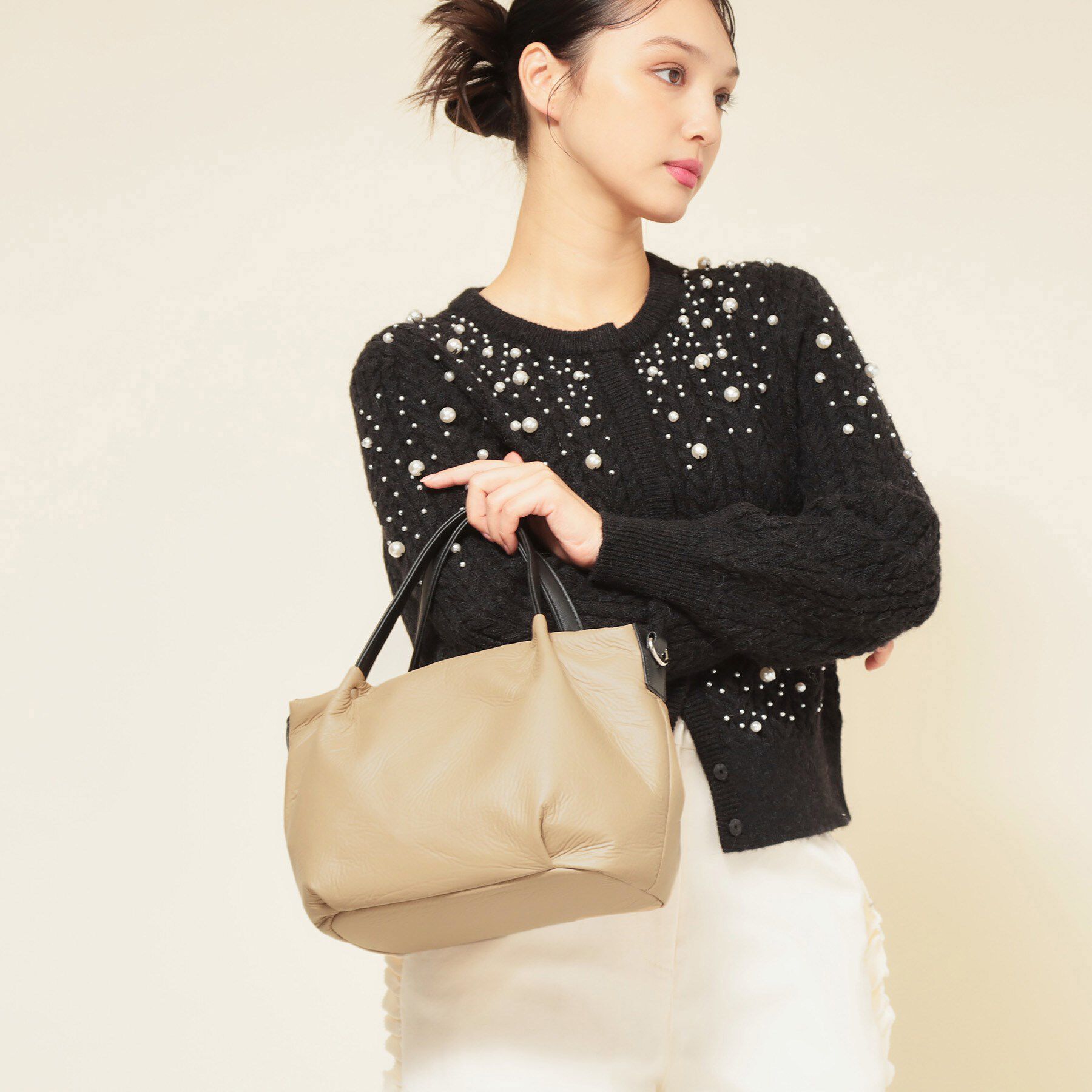 SunaUna「【2WAY／オリジナルプリント裏使用】タックトートバック」|トートバッグ|