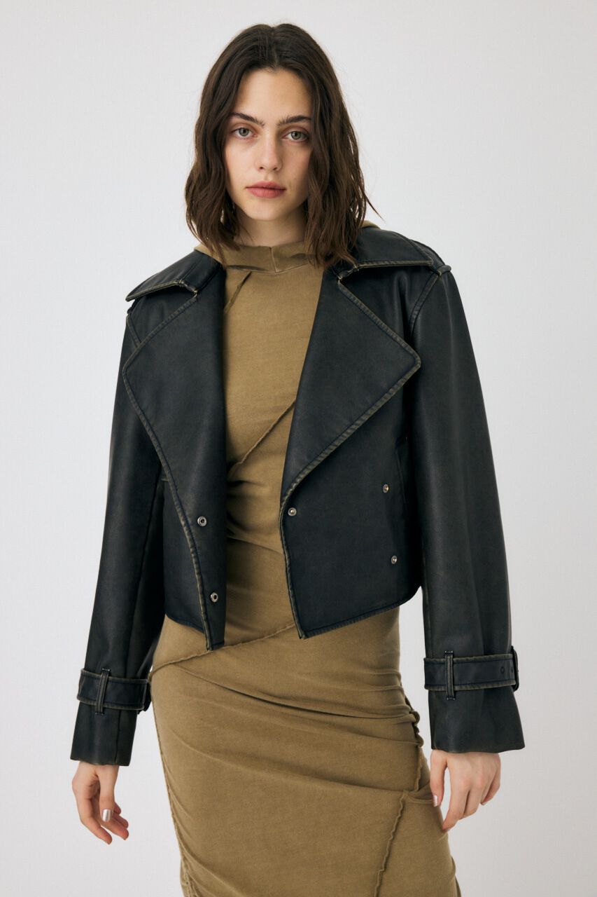 MOUSSY「F/LEATHER SHORT トレンチジャケット」|その他|L/BLK1