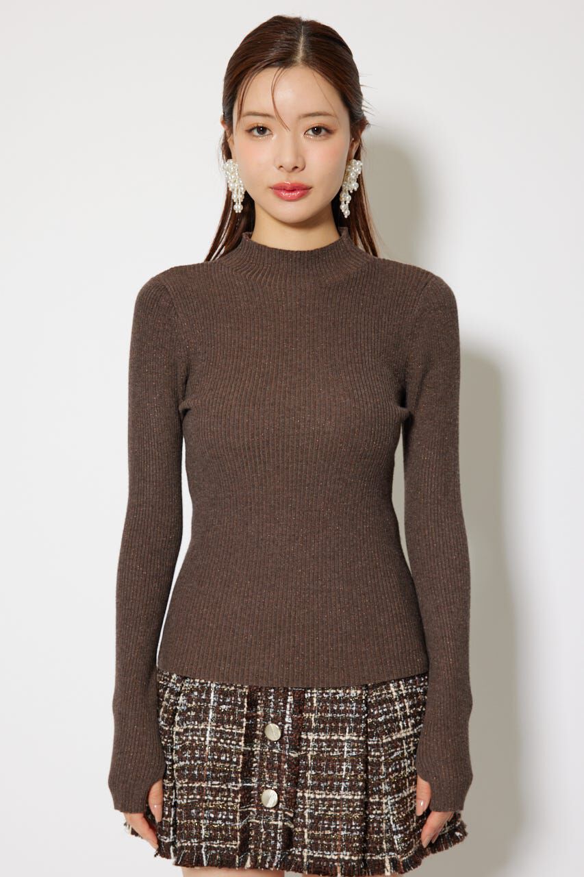 rienda「サムホール付きウォッシャブルハイネックニットトップス」|ニット・セーター|