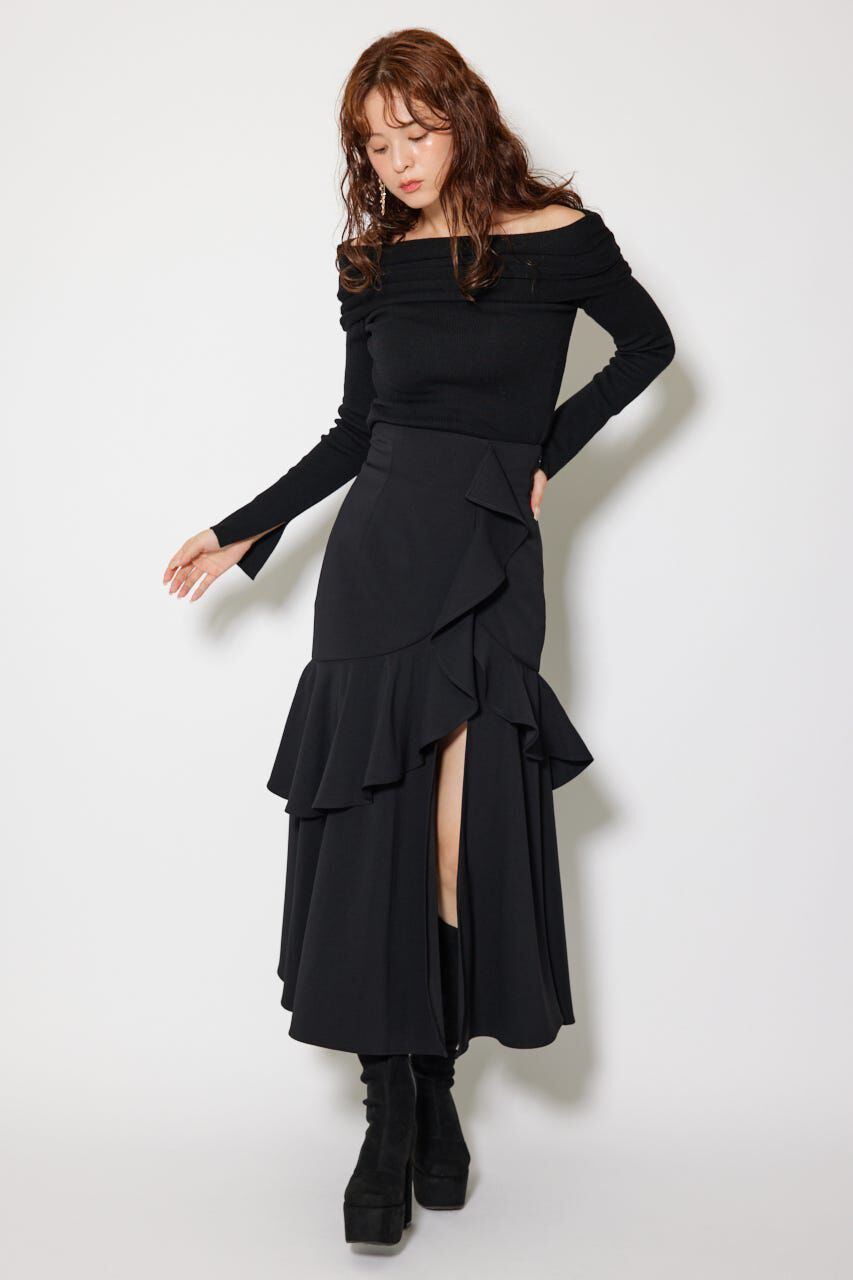 rienda「オフショルギャザーニットトップス」|ニット・セーター|