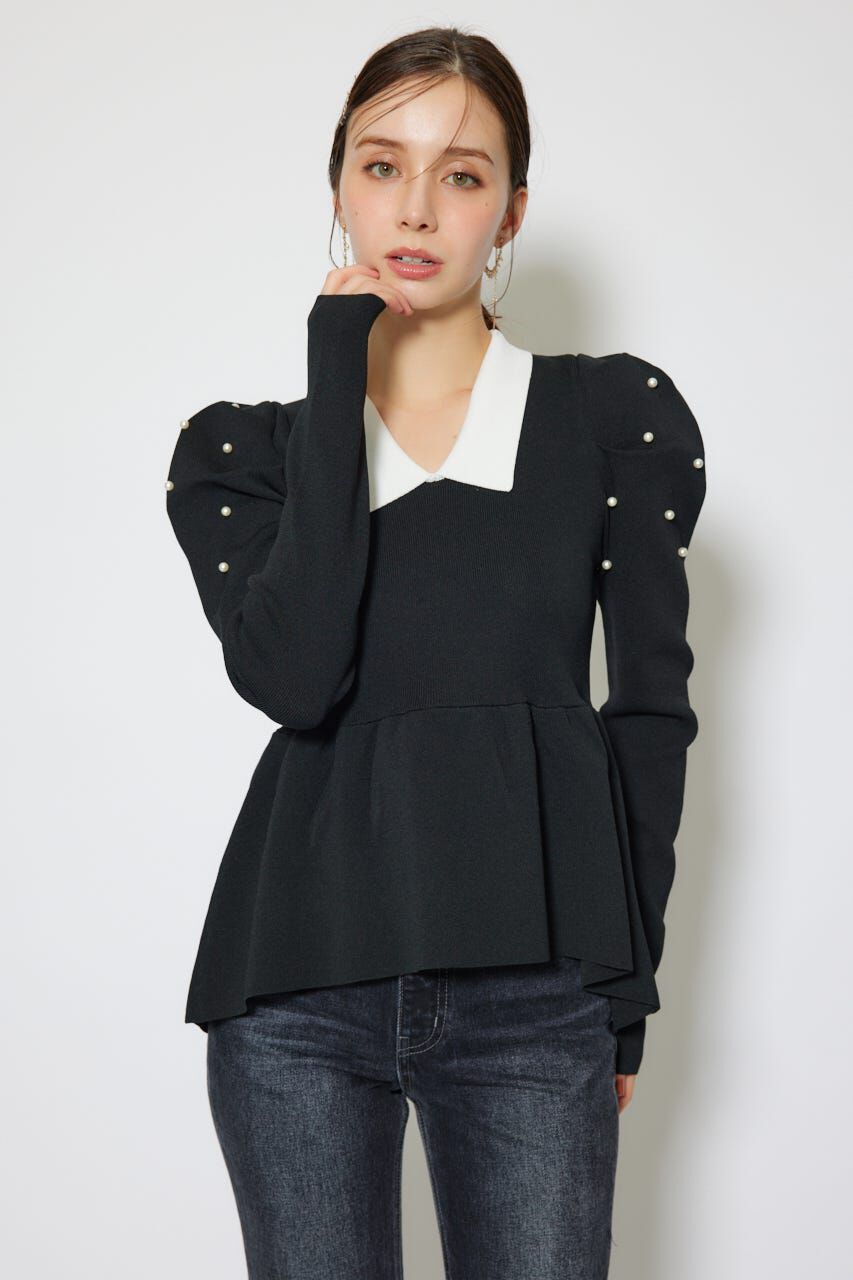 rienda「パール付きペプラムニットトップス」|ニット・セーター|