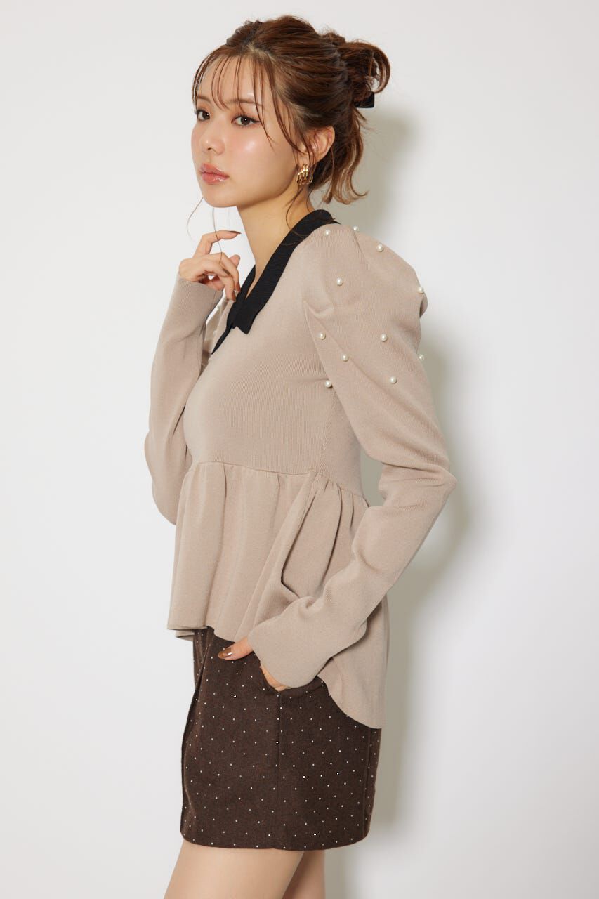 rienda「パール付きペプラムニットトップス」|ニット・セーター|