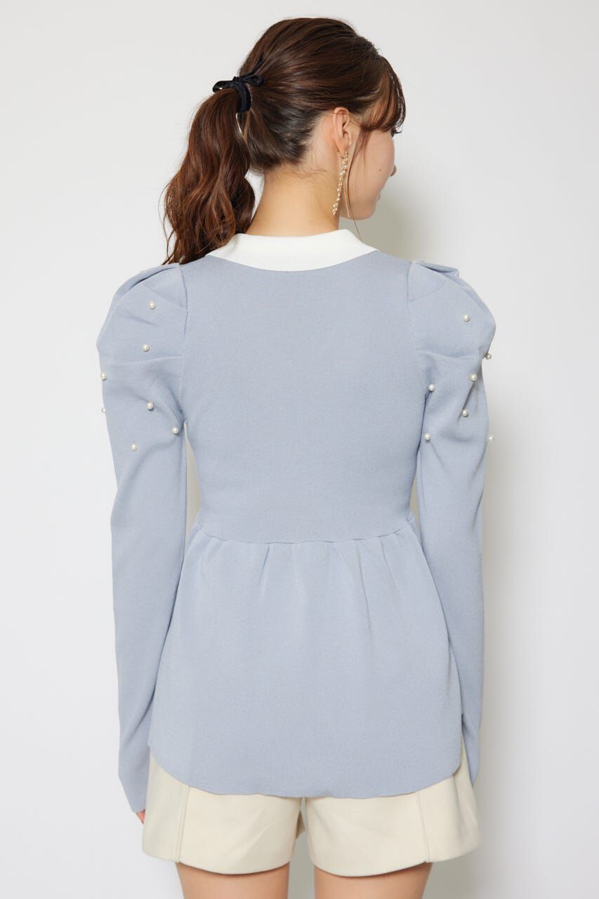 rienda「パール付きペプラムニットトップス」|ニット・セーター|