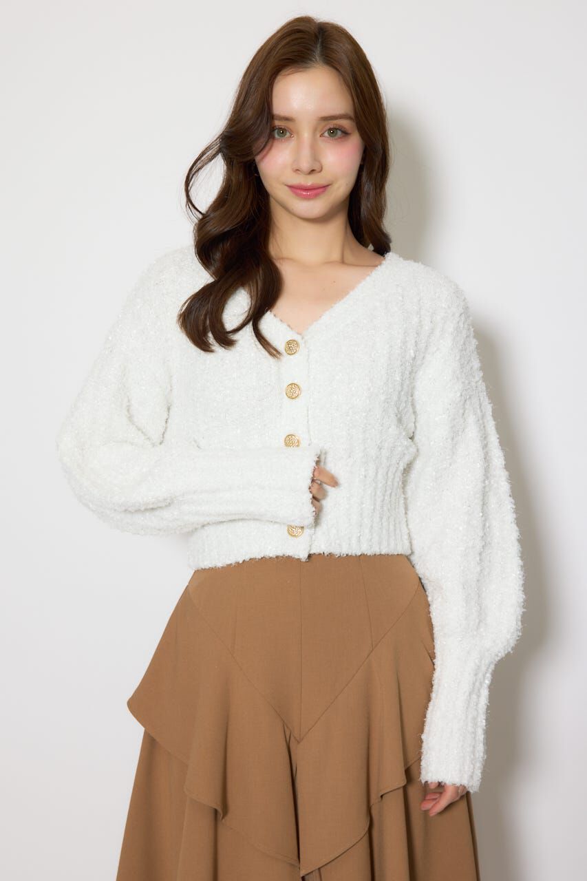 rienda「デザインボタンオフショルニットカーディガントップス」|ニット・セーター|