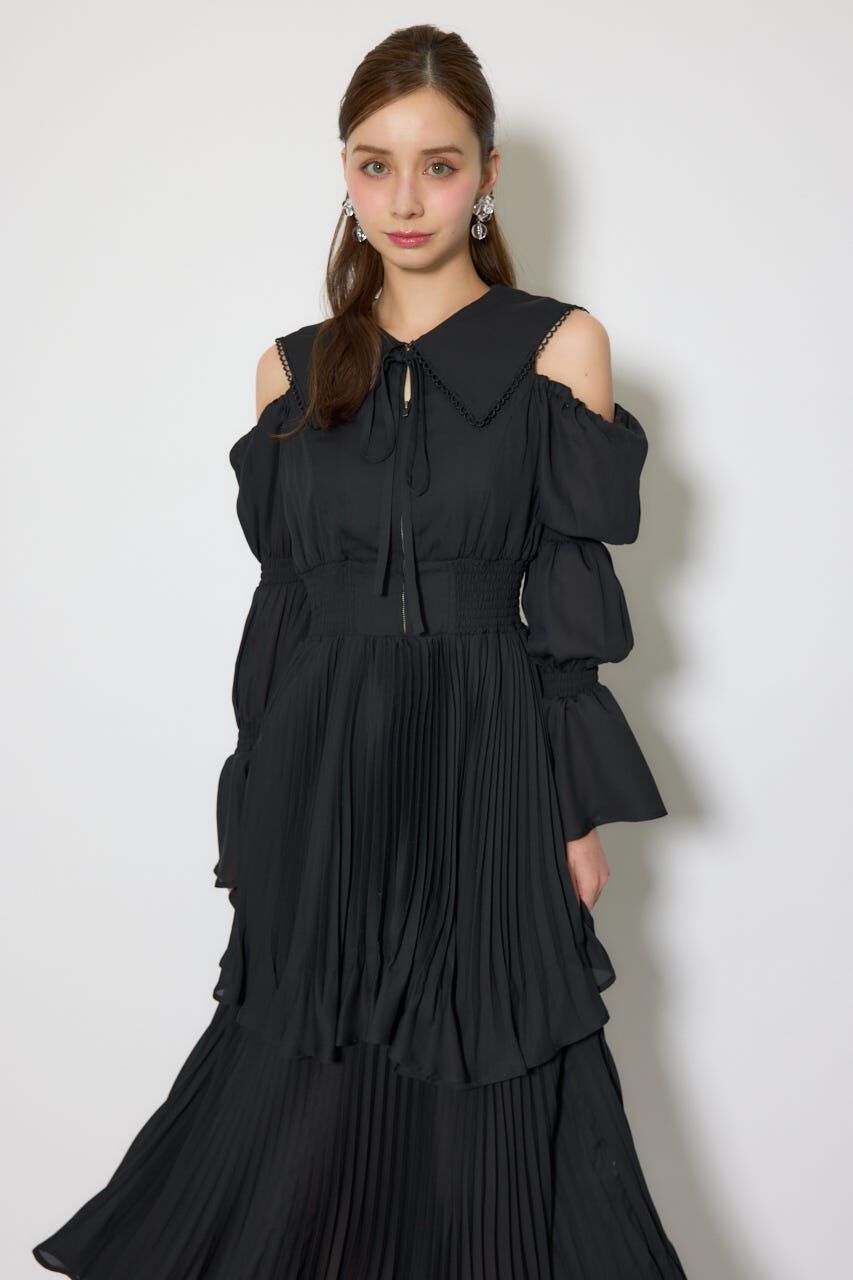 rienda「BIGカラープリーツフレアワンピース」|ワンピース|