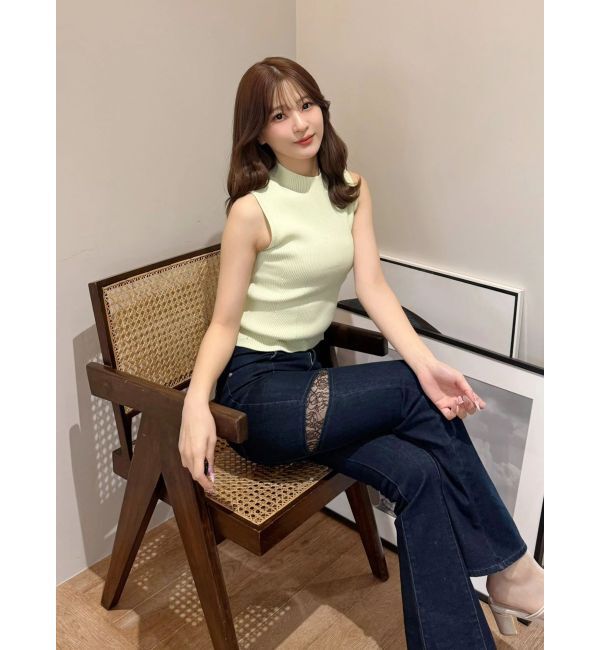 MERCURYDUO「レーストリミングカットアウトデニムパンツ」|デニム|