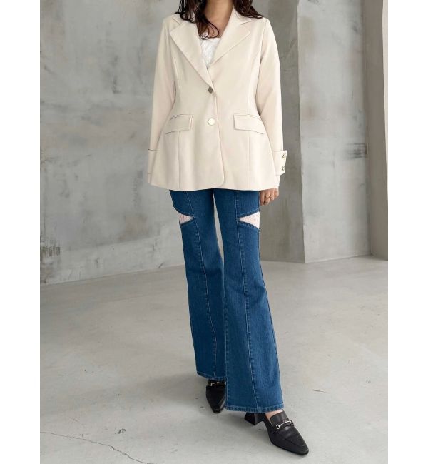 MERCURYDUO「レーストリミングカットアウトデニムパンツ」|デニム|