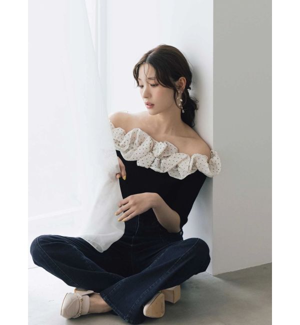 MERCURYDUO「レーストリミングカットアウトデニムパンツ」|デニム|