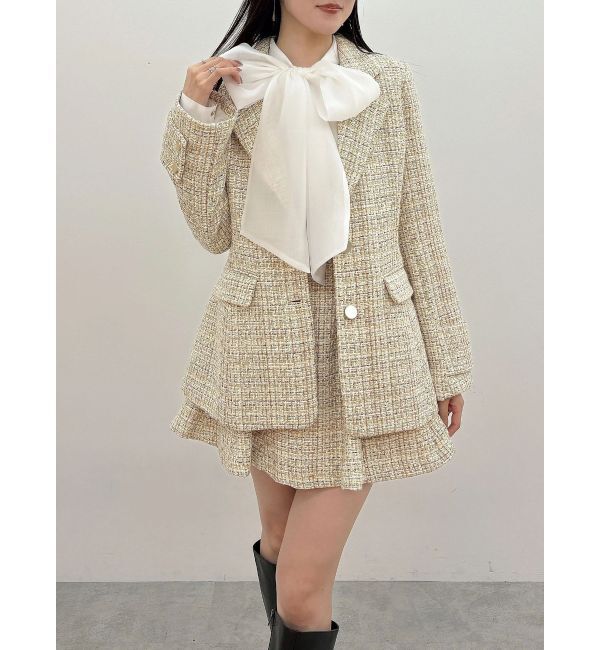 MERCURYDUO「【セットアップ着用可】フィットアンドフレアツイードジャケット」|テーラードジャケット|