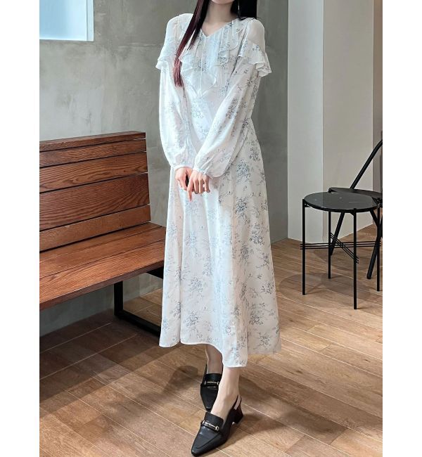 MERCURYDUO「ラッフルカラーパターンワンピース」|ワンピース|アイボリー