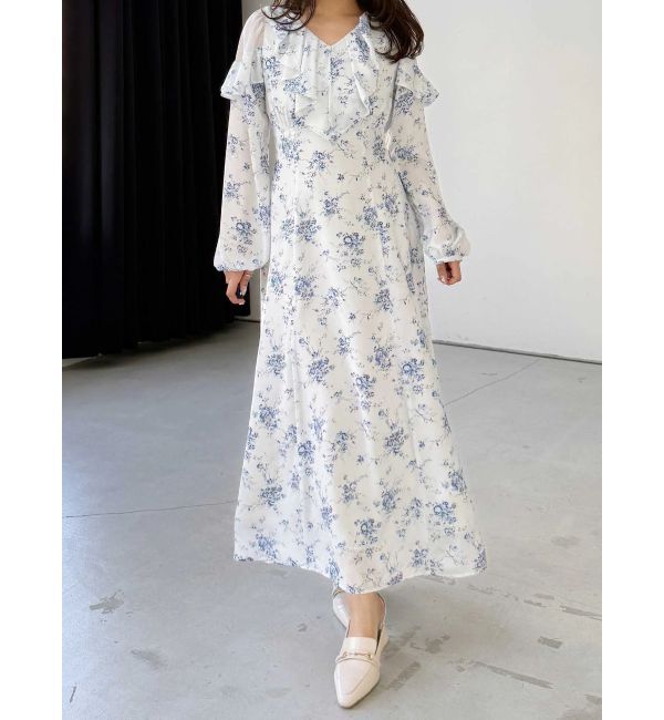 MERCURYDUO「ラッフルカラーパターンワンピース」|ワンピース|アイスブルー