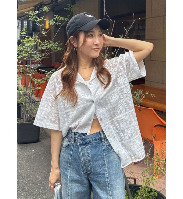 Ungrid「レース開襟ハーフスリーブシャツ」|シャツ・ブラウス|オフホワイト