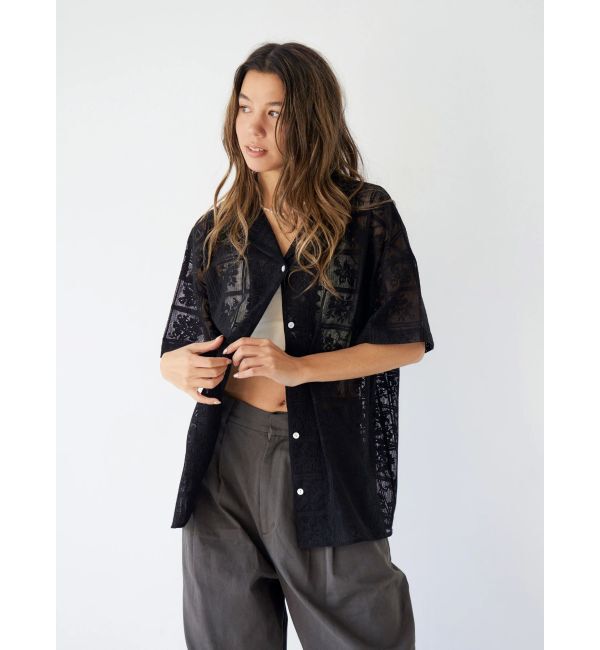 Ungrid「レース開襟ハーフスリーブシャツ」|シャツ・ブラウス|