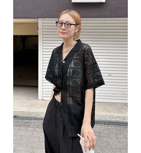 Ungrid「レース開襟ハーフスリーブシャツ」|シャツ・ブラウス|