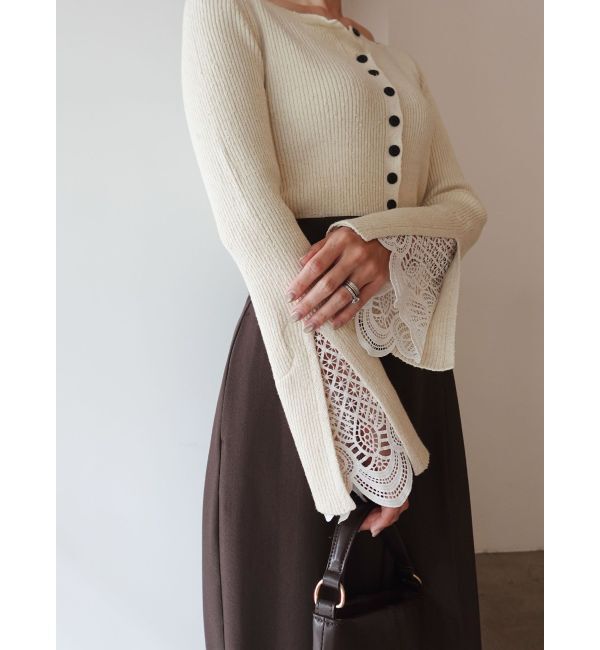 LAGUNAMOON「レーススリーブニットプルオーバー」|ニット・セーター|