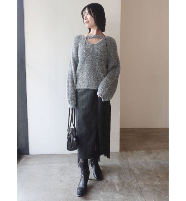 LAGUNAMOON「ヘムレースレイヤードハイウエストエコレザースカート」|スカート|