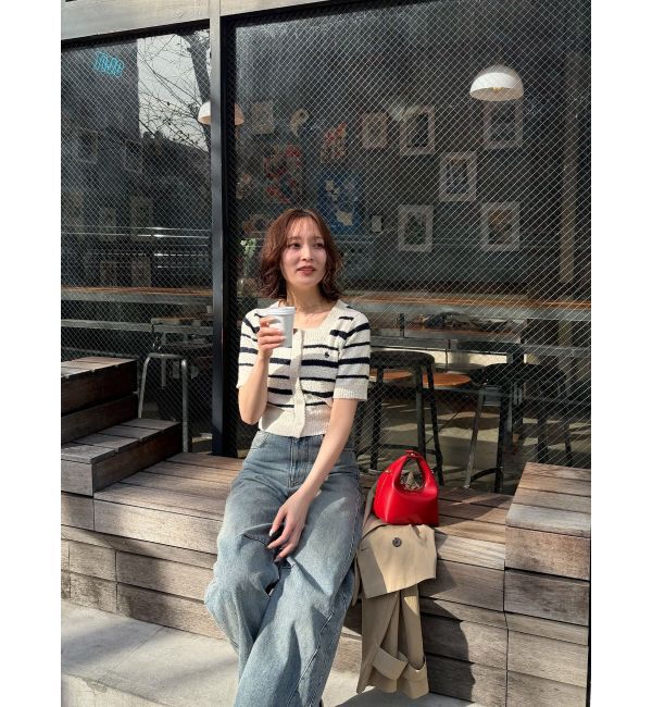 LAGUNAMOON「【POLO BCSコラボ】ブークレヤーンハーフスリーブコンパクトニットカーディガン」|ニット・セーター|